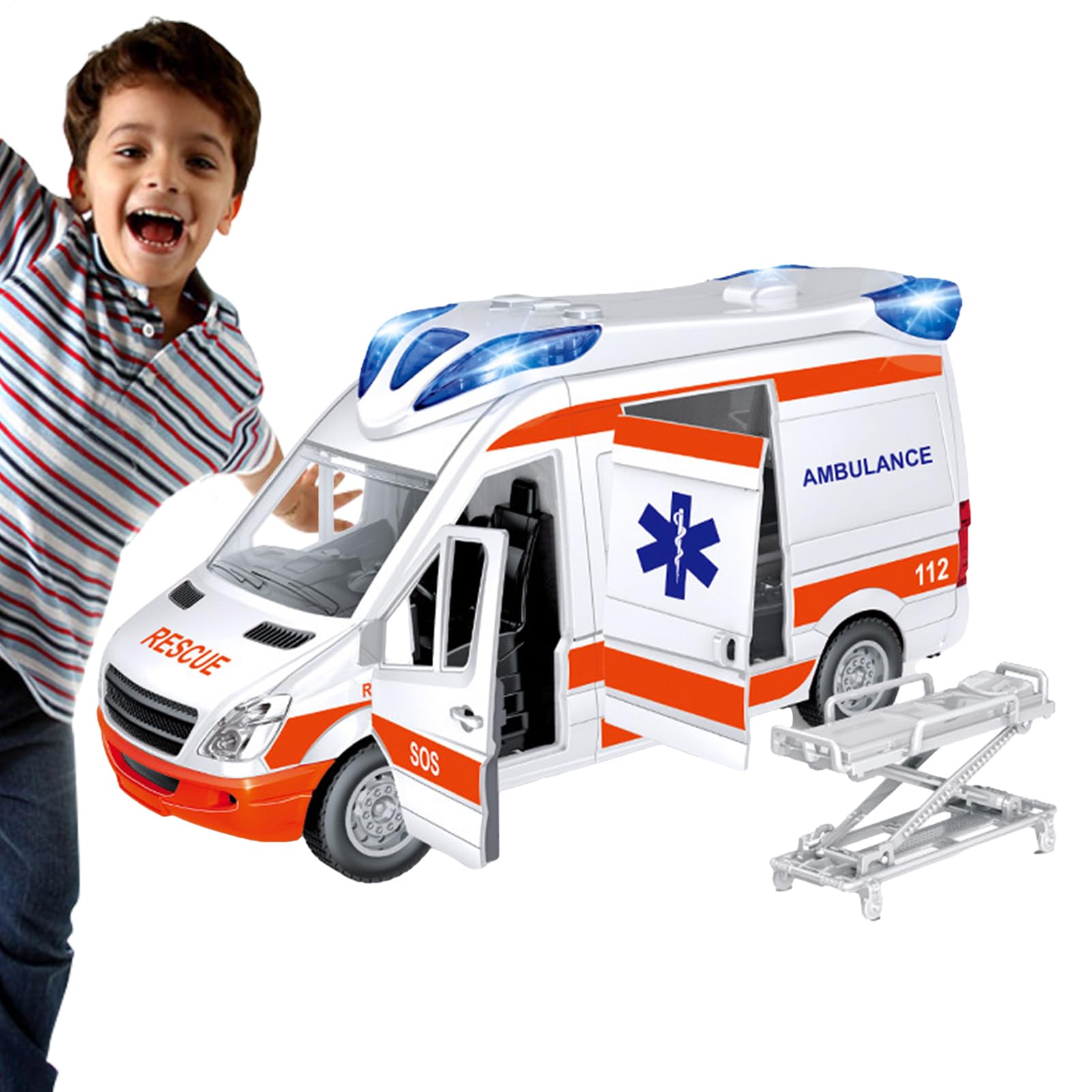 Générique Camion Jouet Ambulance pour - Véhicule Dè Sauvetage avec Lumières Et Sons, Civières Et Arrière Ouvrable | Jouet Éducatif De Jeu De Rôle pour Garçons Êt Filles 3-8 Ans