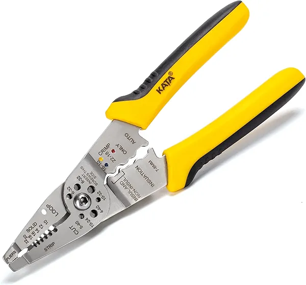 KATA Wire Stripper Tool for Electricians: Professional 8 Inch Wire Stripping Crimping Cutting Plier for 10-22 AWG Electrical Wires - Multipurpose Hand Tool with Non-slip Grip for Cable Strippers