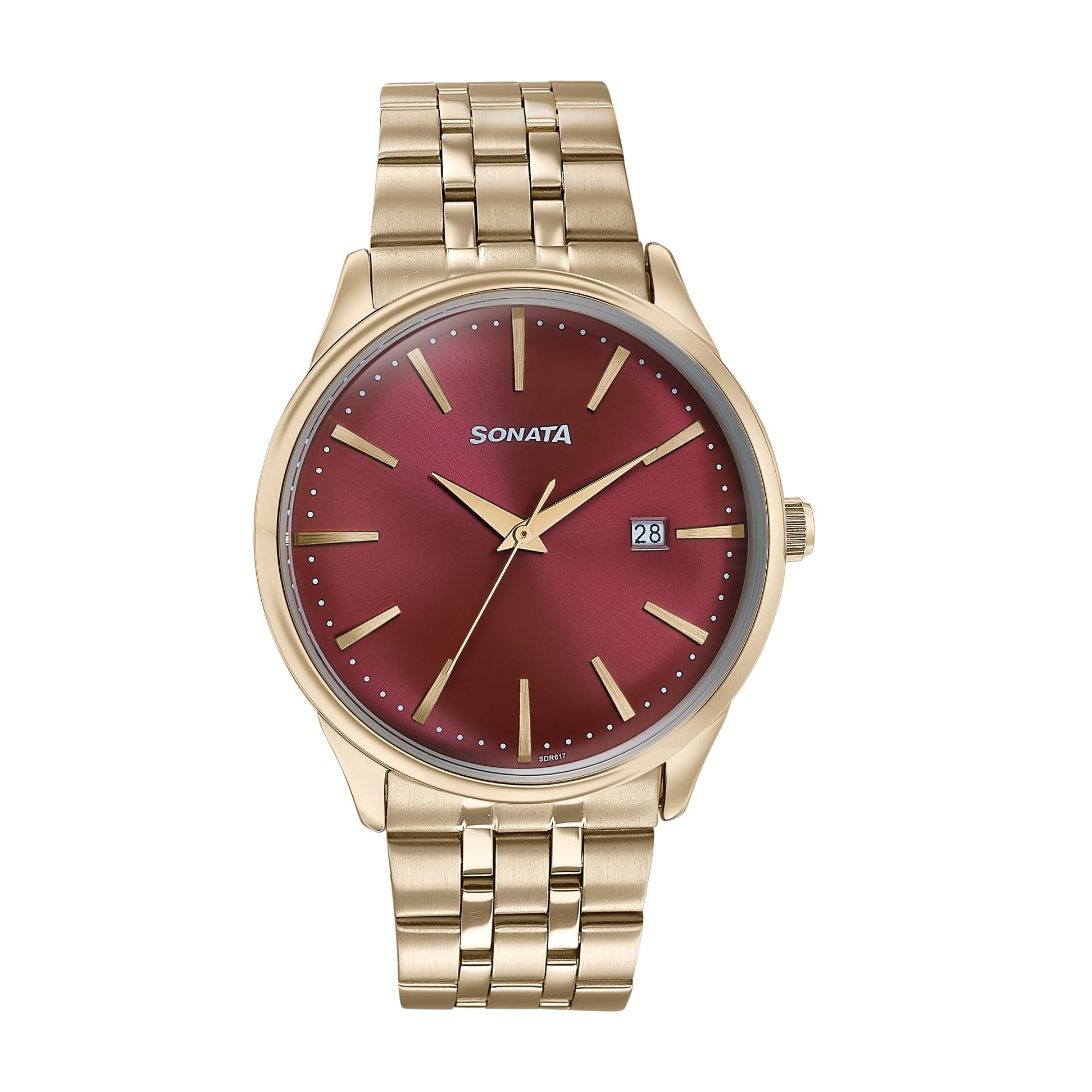 sonata Wedding Edit Quartz Analog with Date Red Dial Stainless Steel Strap Watch for Men-picture-18