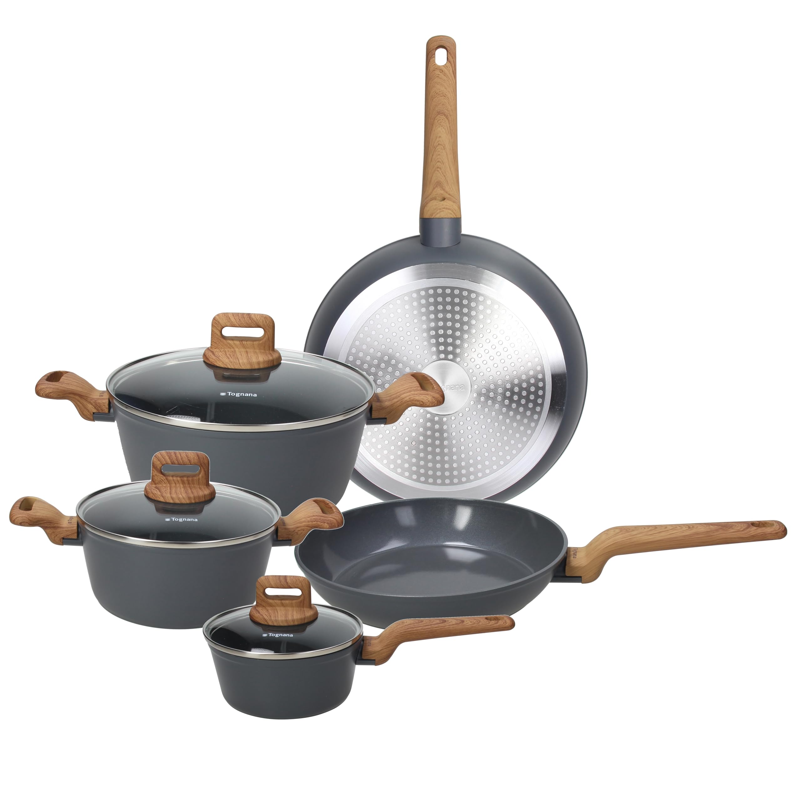 Tognana T-Care 8-Piece Aluminium Cookware Set - Dark Grey