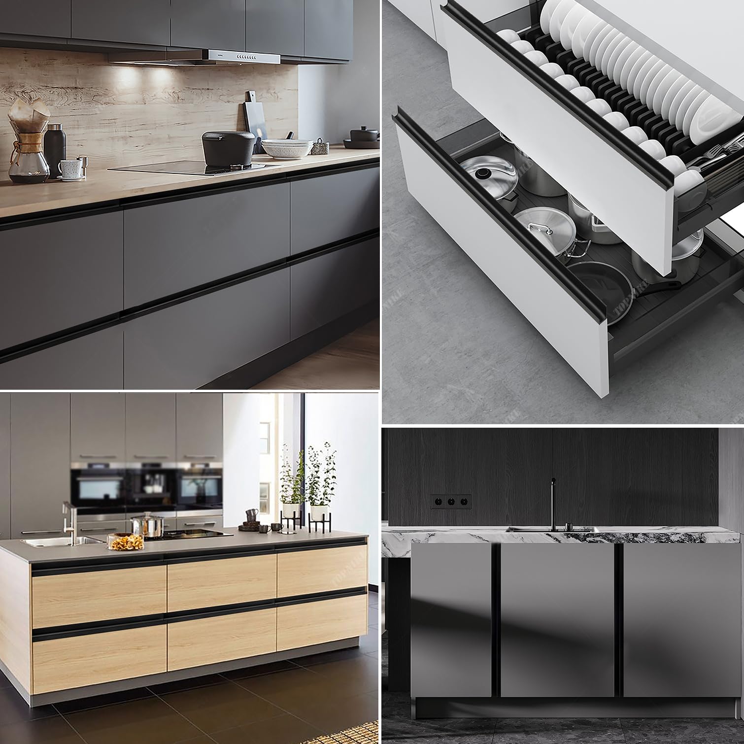 Tiradores Ocultos para Cocina Negro Tiradores Armarios,Manija Oculta de Aluminio,Manijas de Cajón Moderno con Tornillos,para Gabinetes Puerta,Personalizado,1 Pieza (Length:600mm)