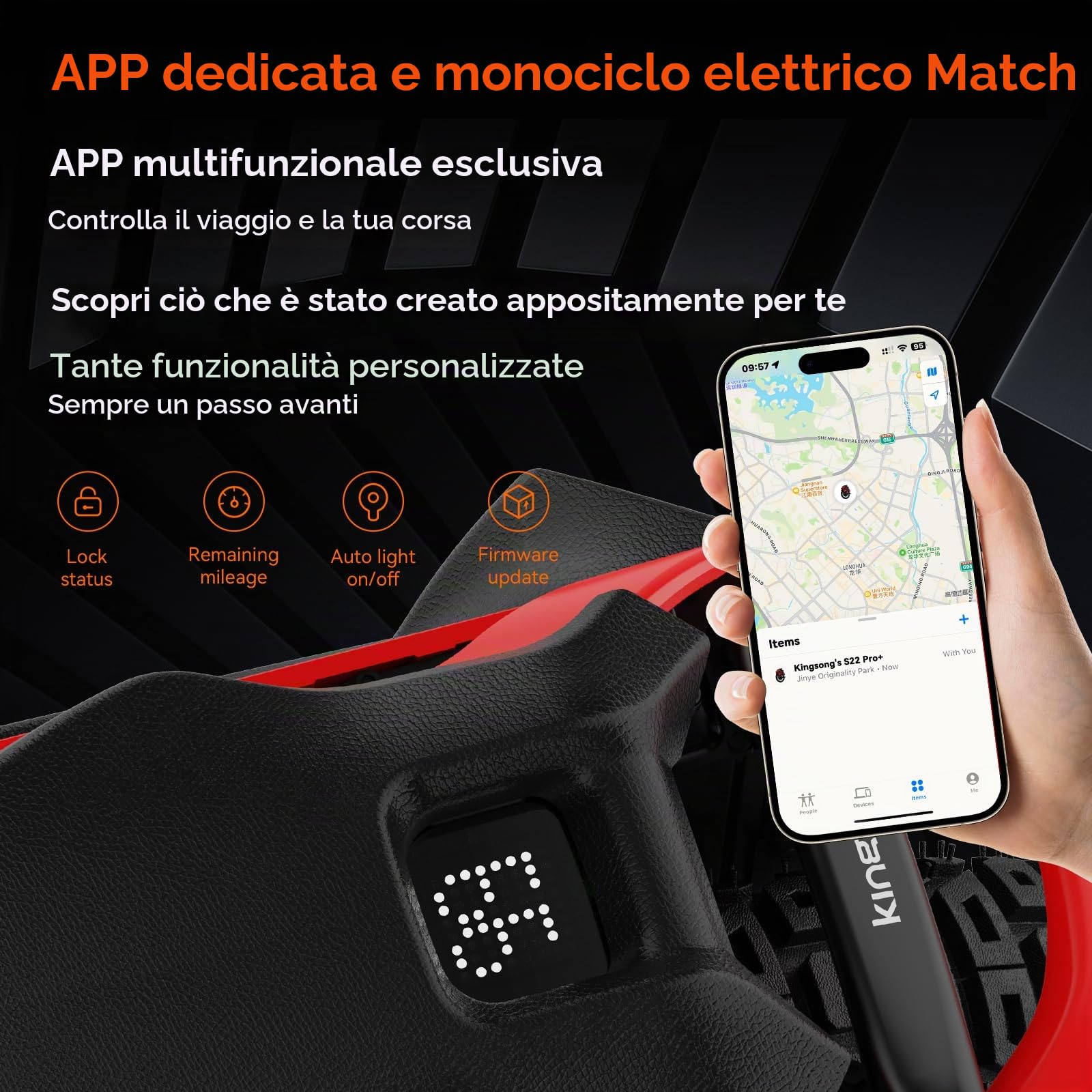 KINGSONG Monociclo Elettrico S22 Pro 2220Wh, Moteur 4000W, Autonomia fino a 200 km, Velocità limitata 25km/h, Pneumatico 20", Bluetooth, Applicazione mobile, Illuminazione LED