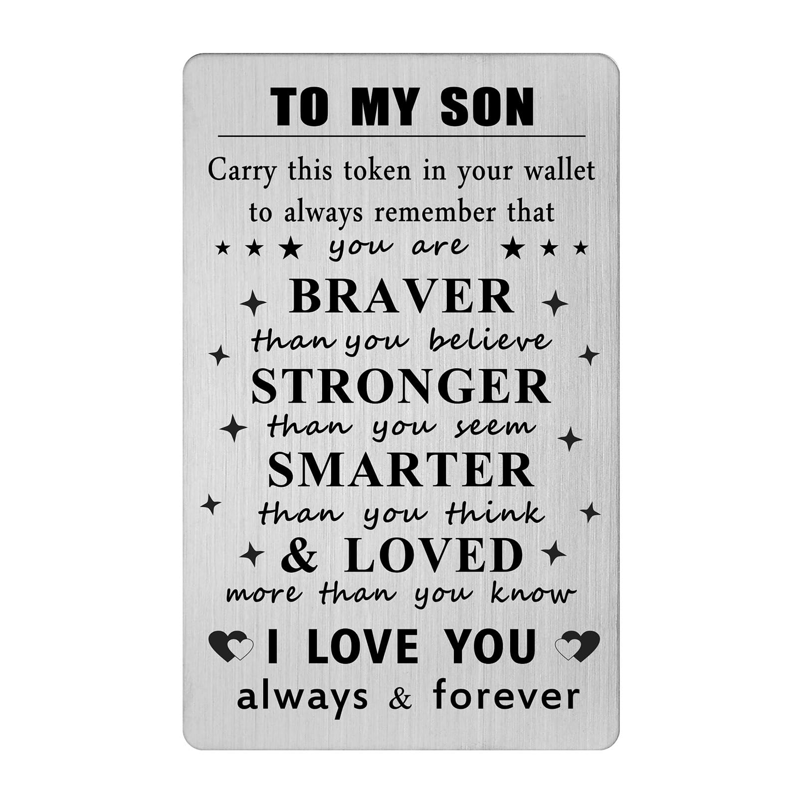 HLQYMZHLQYMZ Son Gifts from Mom Dad - Son Birthday Card - Son Birthday Wedding Personalized Steel Engraved Wallet Card for Little Boy