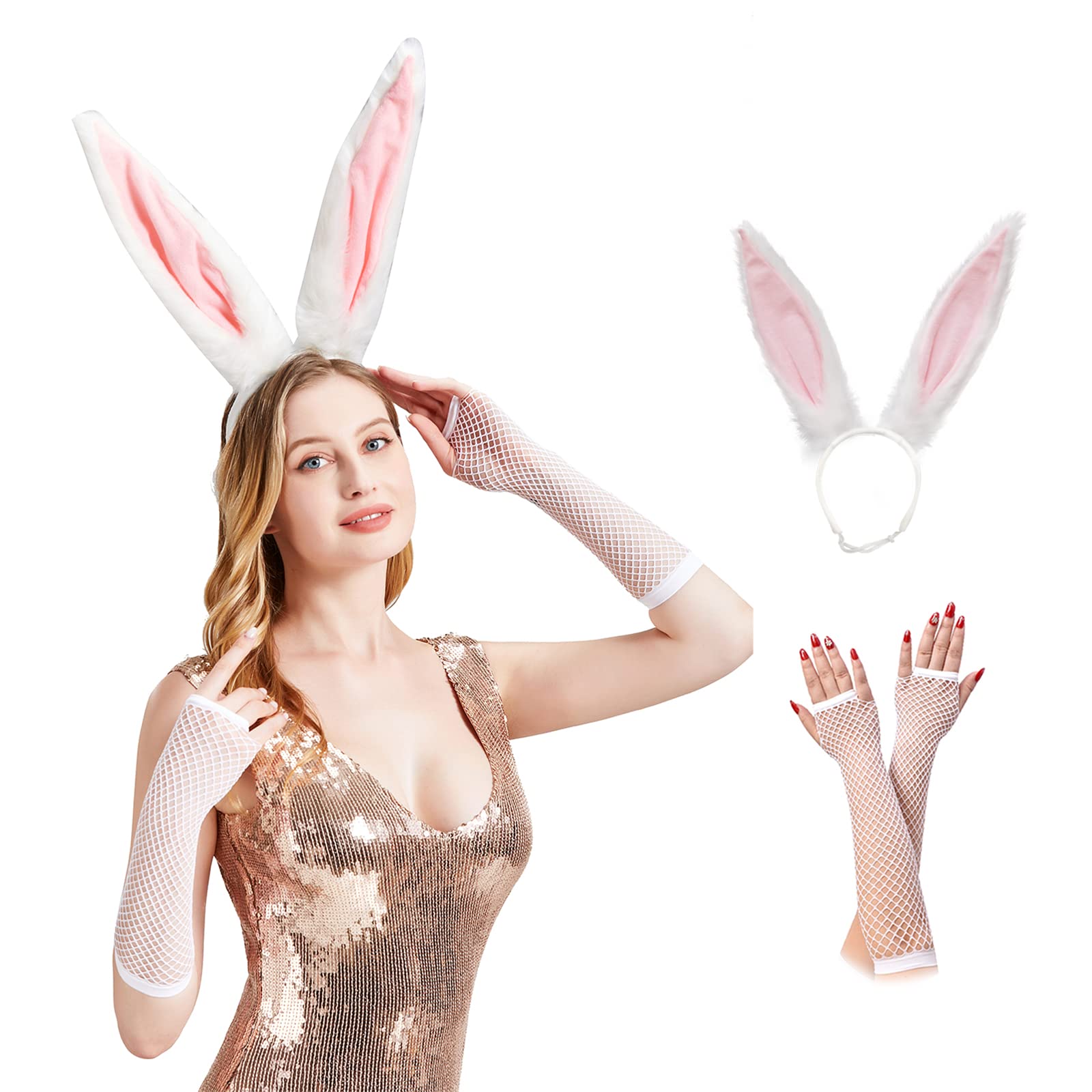 Bunny Ears Headband Bunny Costume Accessories Fishnet Gloves And Rabbit Ears Headband