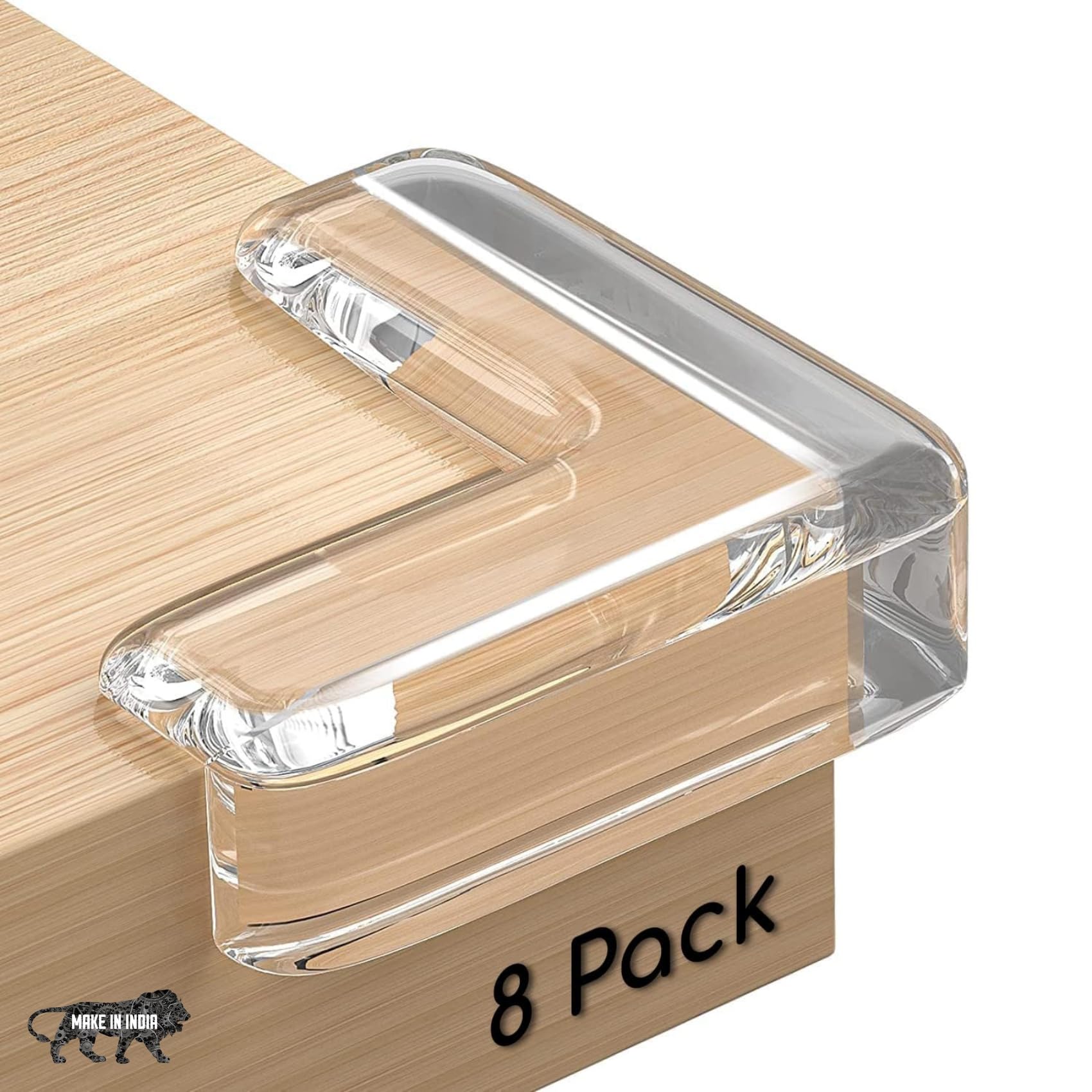 BabyPro BabyProofing Corner Guards with Strong Adhesive Tape by Certified Professional Childproofer for Covering Sharp Edges & Corners of Bed, Table & Furniture (Set of 8 Transparent)