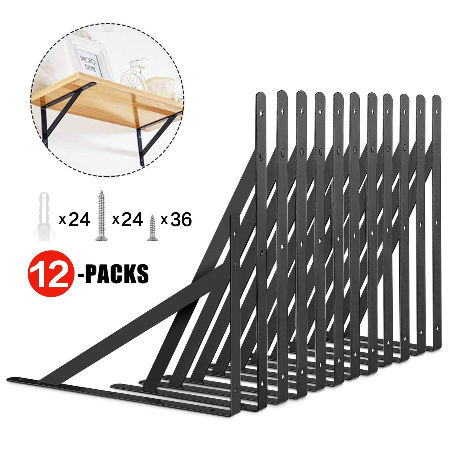 Buy Heavy Duty Shelf Brackets 12 Packs, Eau L Corner Brace Black 6 X 10