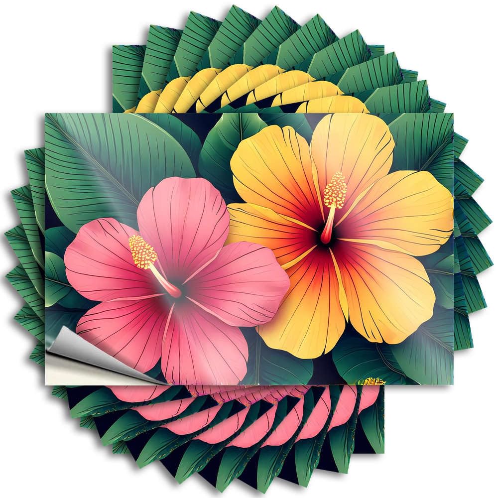 Lettering Sticker Music Easy Apply | Colorful Hibiscus Flowers with Vibrant Petals Retro Helmet Peel and Stick(6X9CM)