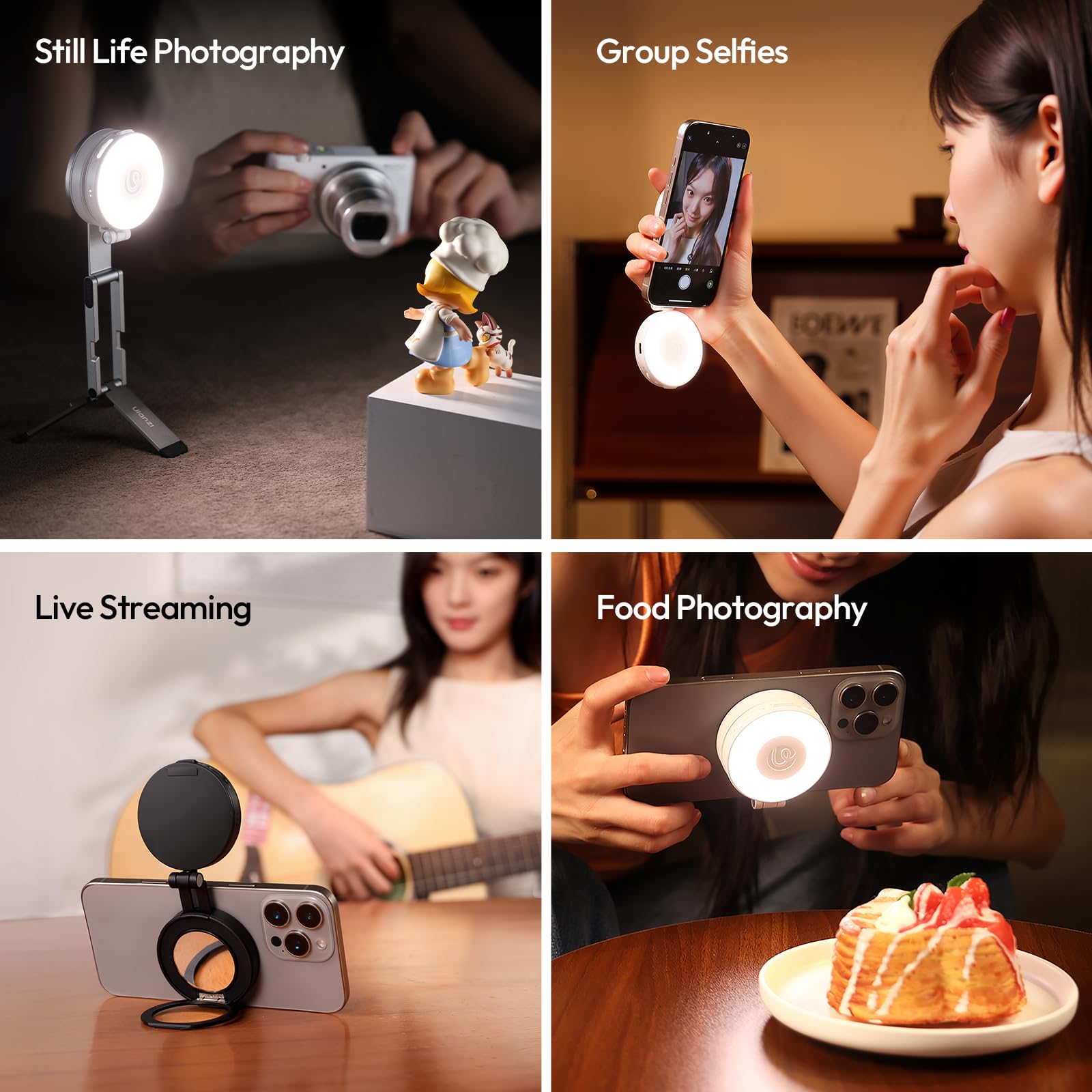 ULANZI LM23 Anello Luminoso Magnetico per Cellulare, Selfie Light con 3 Temperature di Colore 2500k-8500k CRI95, Luce per telefono Estensione Reversibile per iPhone 17 16 15, Live streaming, Binaca