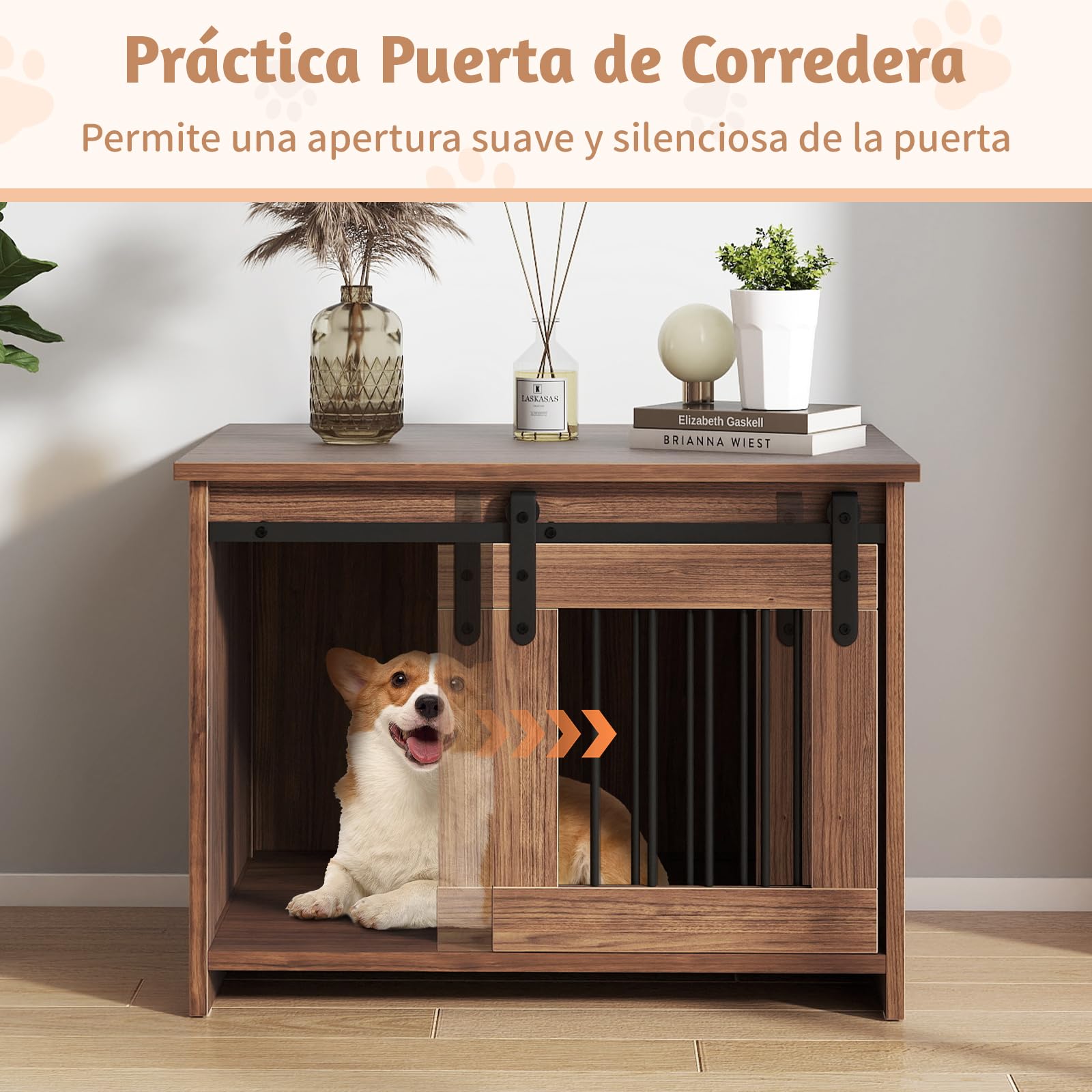COSTWAY Jaula para Perros Medianos, 80x60x60 cm, Muebles de Jaula para Perros con Puerta Corrediza, Tubos Metálicos a Prueba de Masticar, Mesa Auxiliar Perrera para Mascotas Pequeñas Medianas (Marrón)