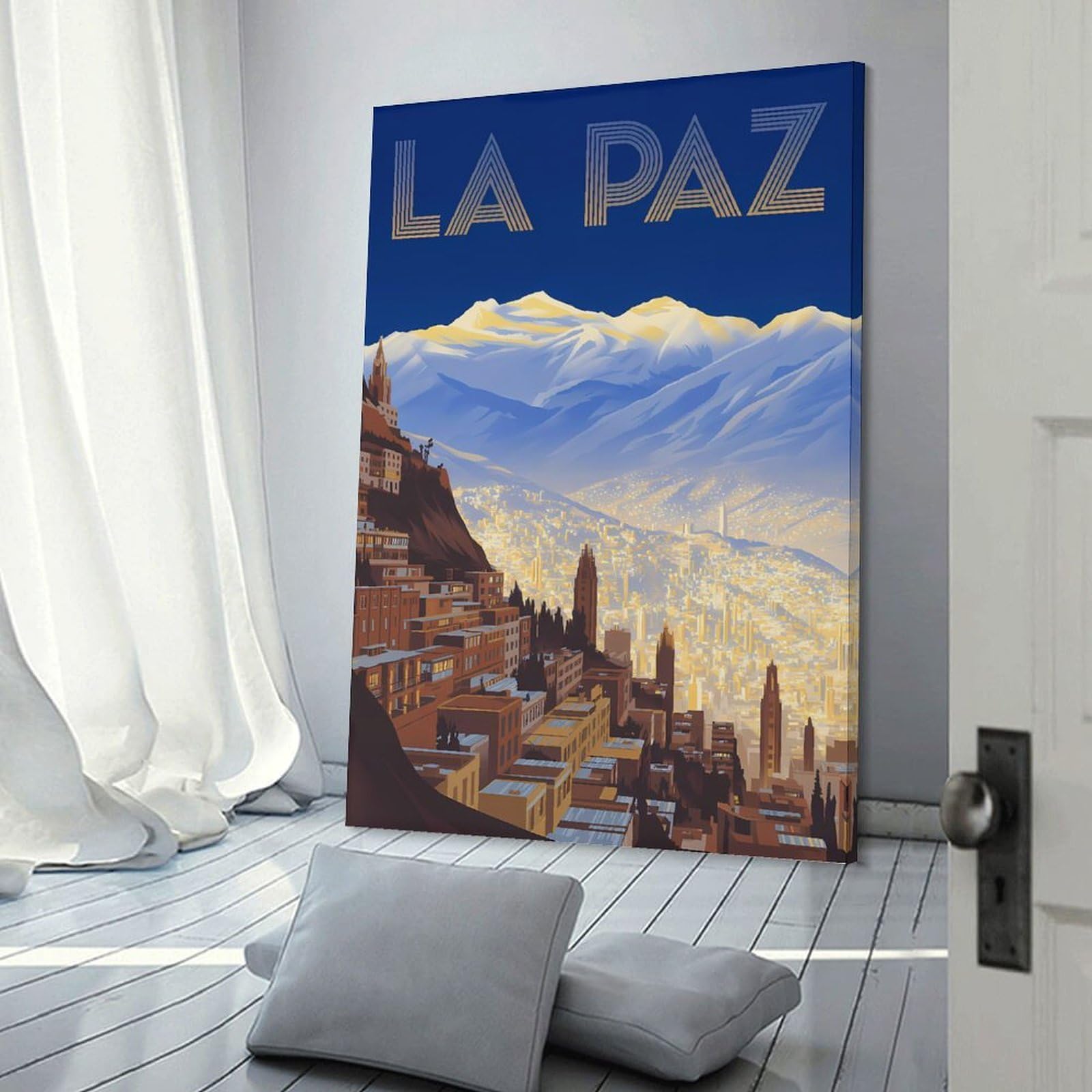 Junmoney La Paz Cityscape with Mountains Room Decor Wall Art 24x36inch(60x90cm), for Art Walls, Layered Displays Or Homes, Wall Decor Suited to Curated Displays
