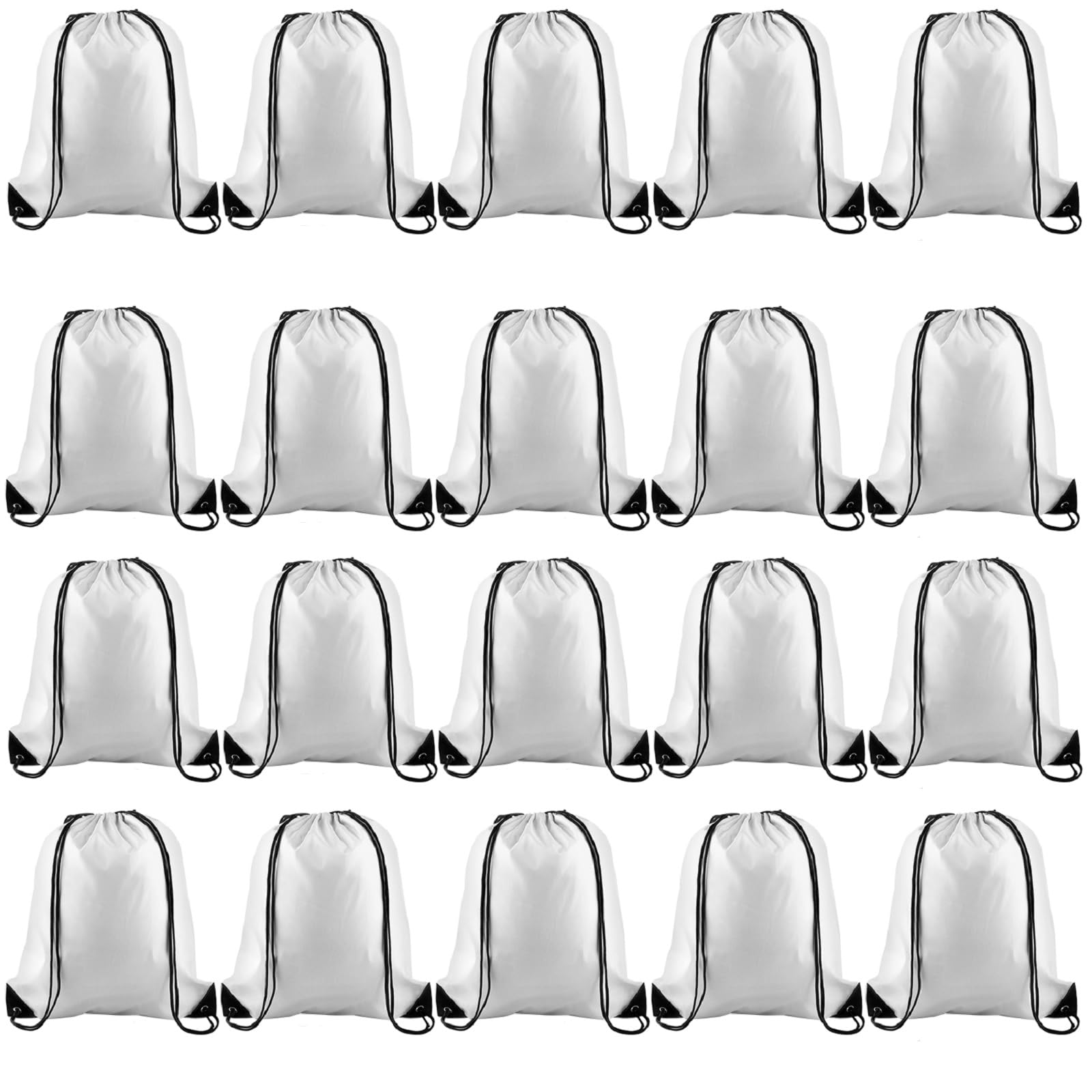 KUUQA 20 Pcs Drawstring Backpack String Sport Bag Sack Cinch Gym Backpack Bulk for School Gym Sport Traveling, White, 15.7”*13.4”, Modern