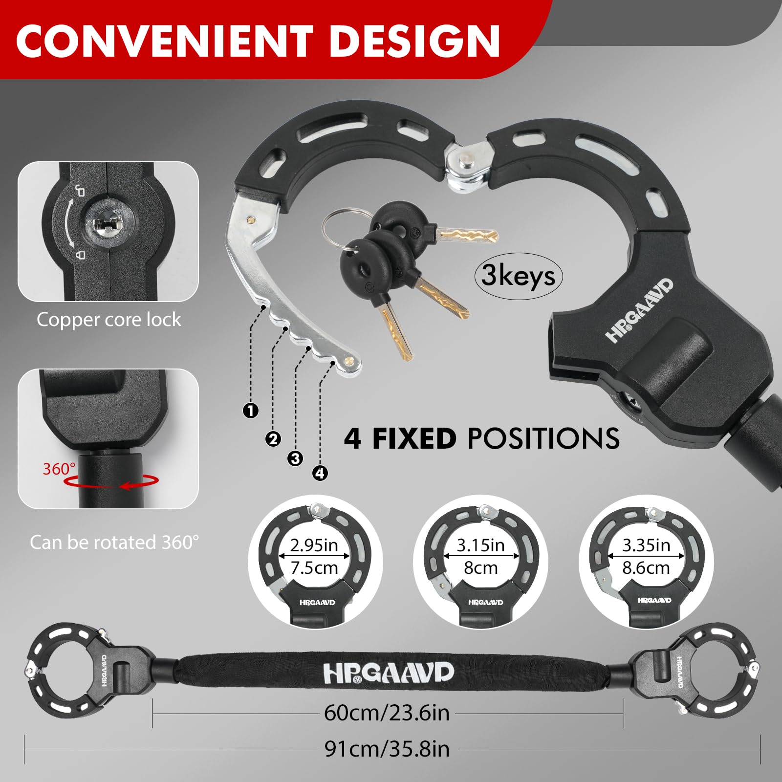 Antifurto Monopattino Elettrico，Antifurto Bicicletta，Lucchetto a Catena，Lucchetto ad alta sicurezza Catena da 8 mm per Scooter Elettrico/Biciclette/E-Bike/Passeggino/Moto