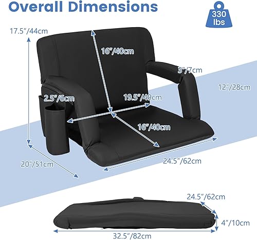 Miniatura 3 de Goplus Asiento de estadio para gradas, silla plegable de 24.5 pulgadas de ancho con 6 posiciones reclinables, soporte para tazas, cojín grueso,