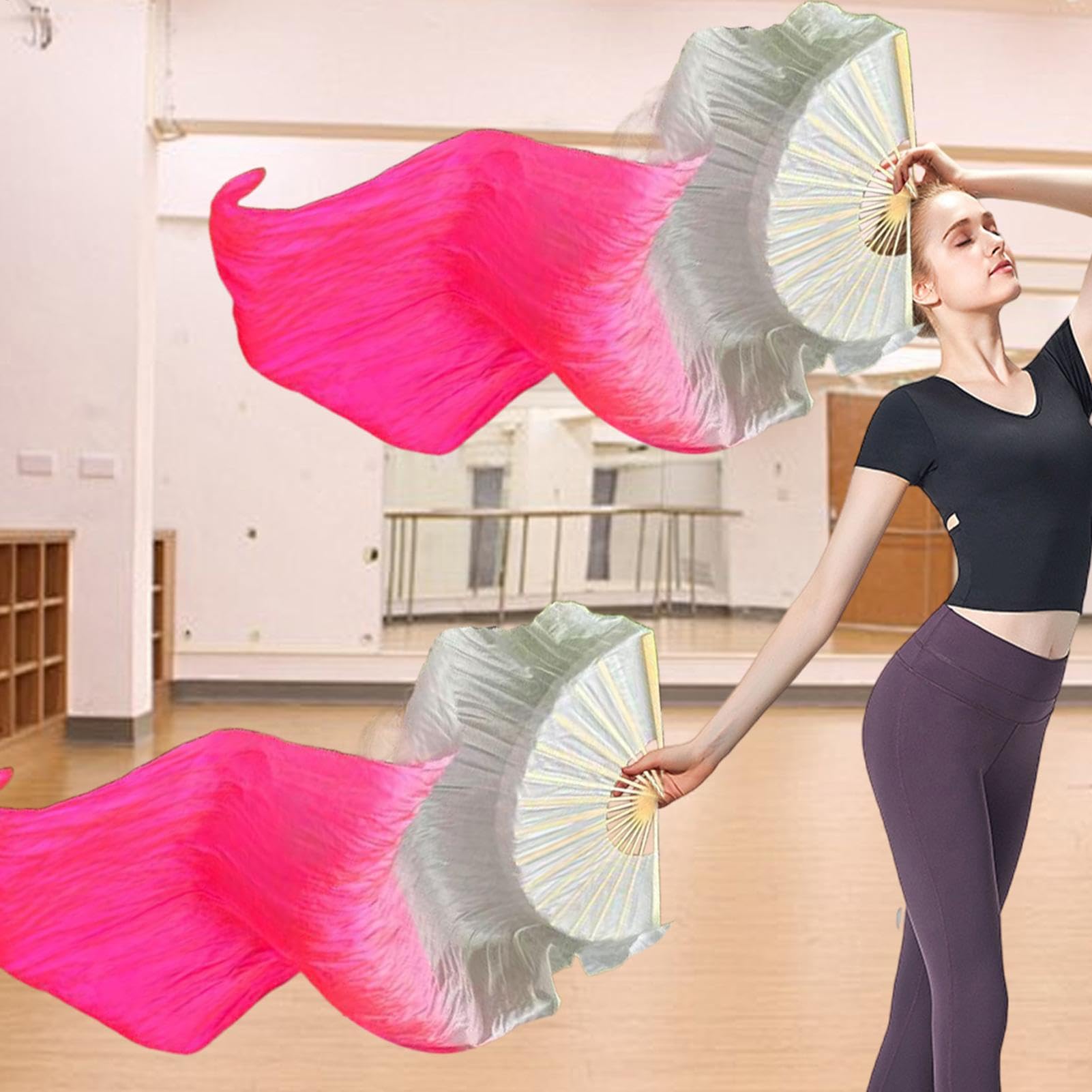 Silk Veil Fans, Chinese National Dance Fan Set, Flowing Performance Flag Fans for Dancers