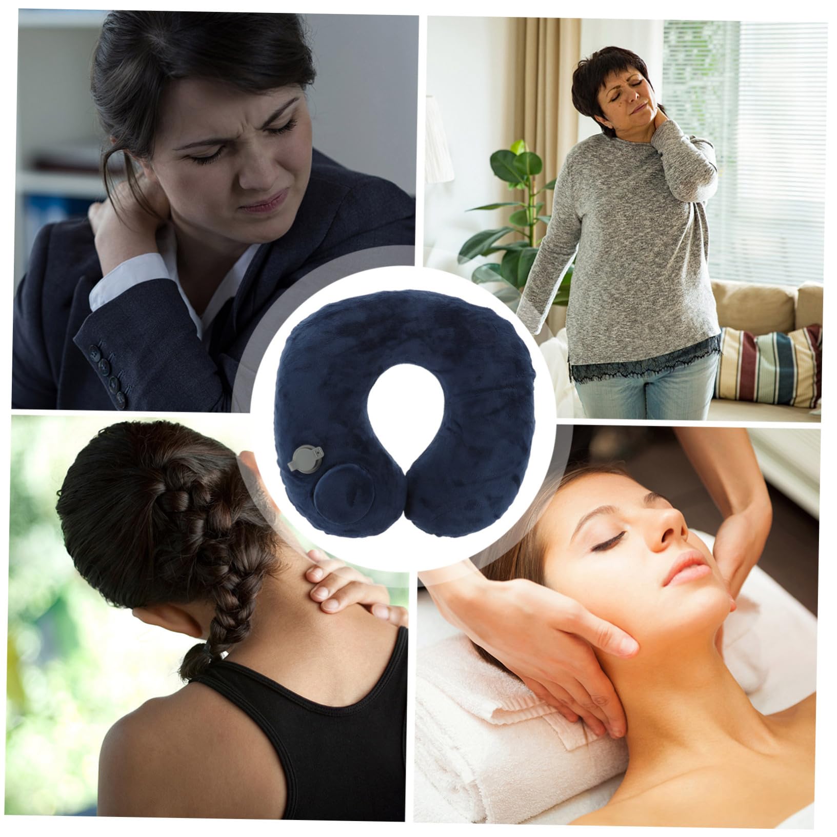 Levemolo Almohada Inflable Cuello Forma Almohada De Viaje Cervical Cómoda para Aviones Autobuses Trenes Hogar u Oficina Flocada
