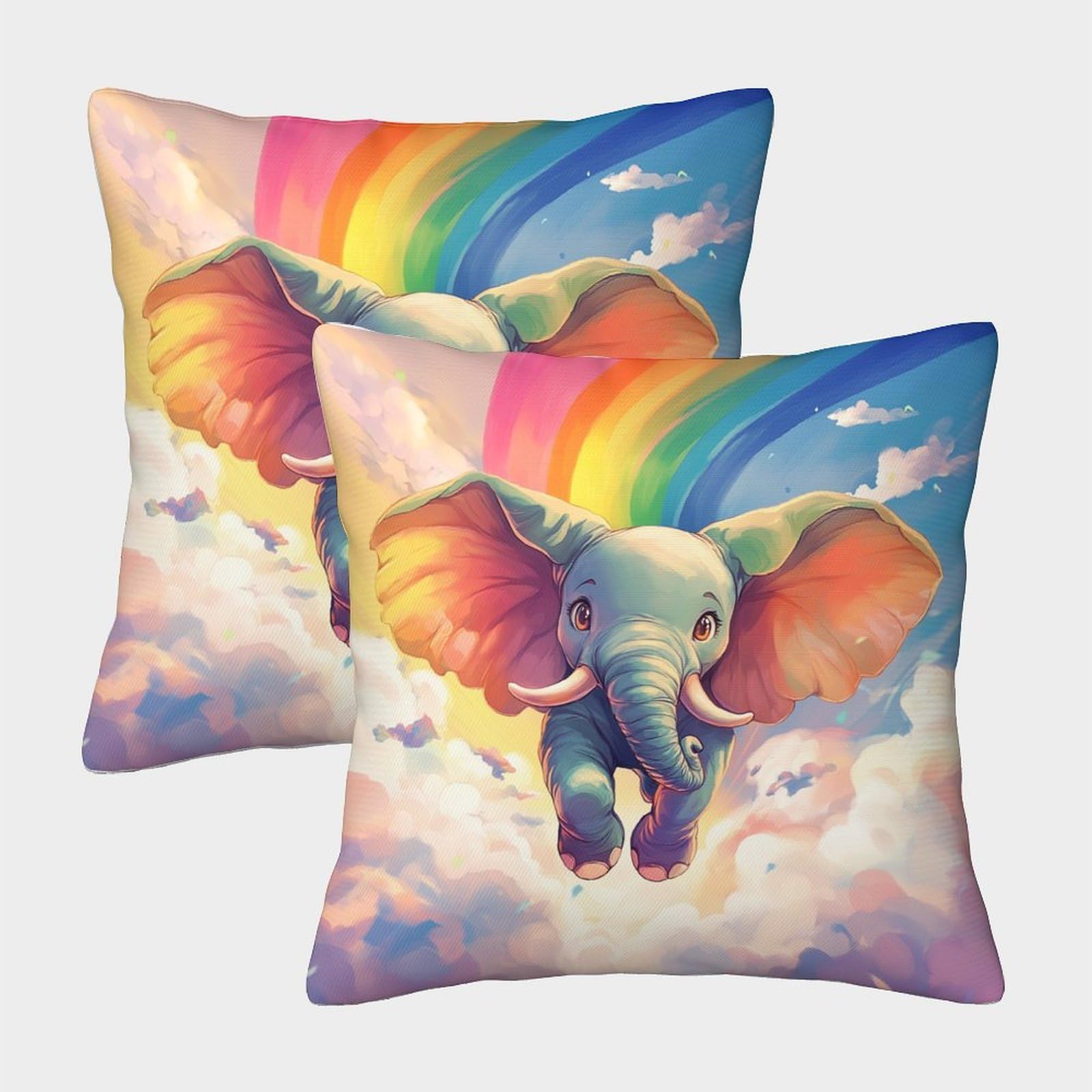 QFVANSIYO Rainbow Elephant 3D Printed Microfiber Pillowcase for Adults Teens Bedroom Decor Cloud Pillow Cover Soft Breathable Home Bedding 45x45cm