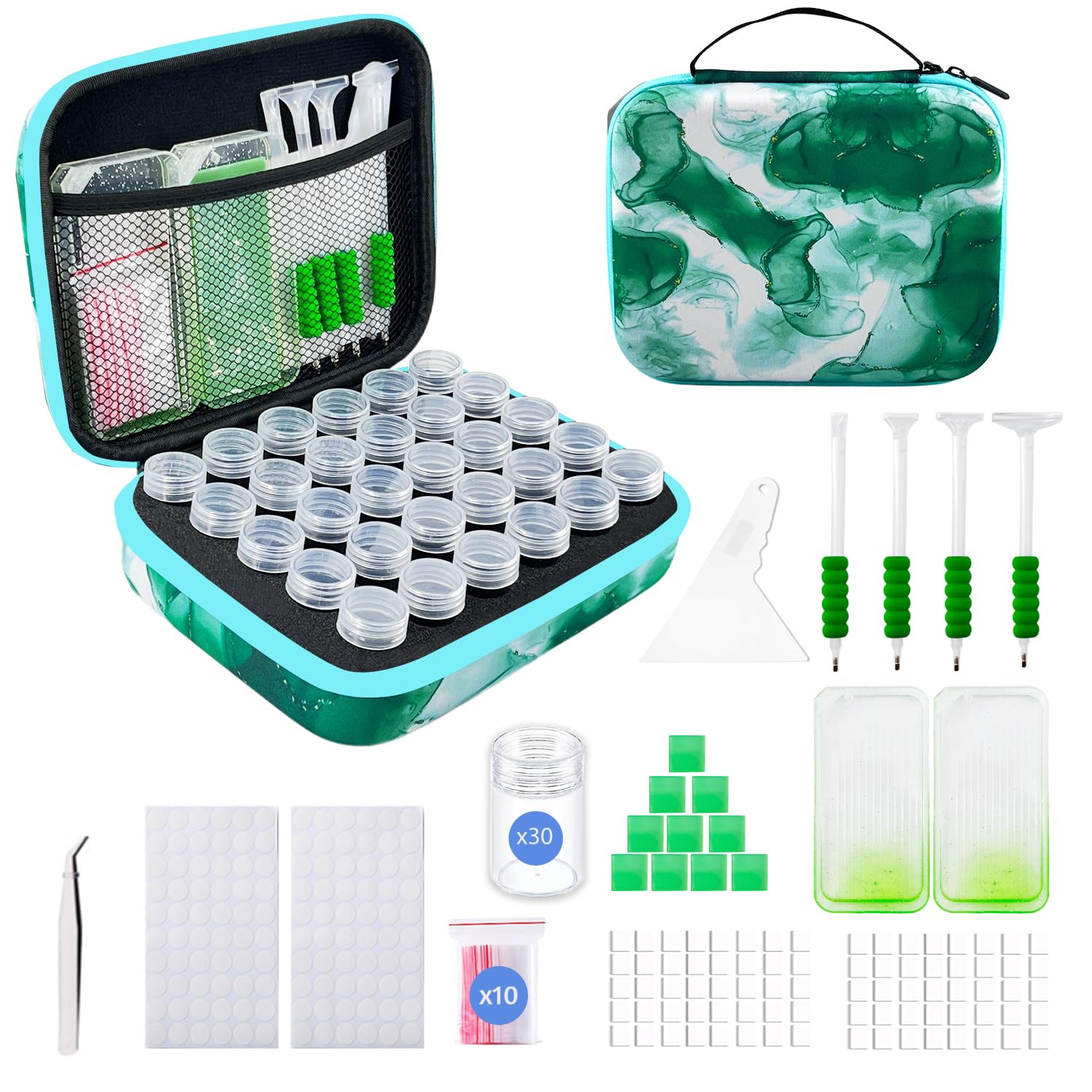 SuSentak Diamond Art Storage Containers with Dot Drill Tools,30 Slots Bead Organizer Case for 5D DIY Art Kits