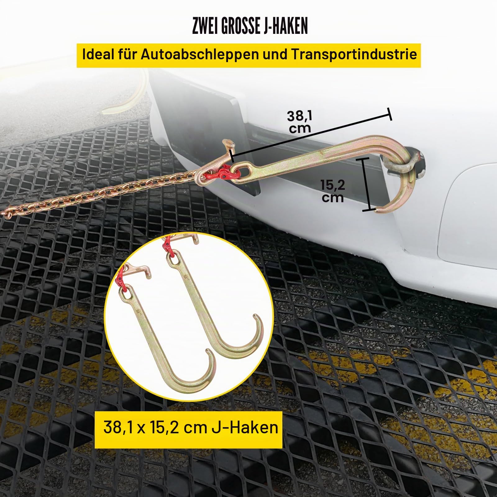 VEVOR J-Hakenkette, 3 m x 8 mm Zaumzeug-Abschleppkette, G80 Zaumzeug-Transportkette, Kette aus legiertem Stahl mit 2 G70 J-Haken, 4200 kg Abschlepphaken für LKWs, J-Haken-Abschleppgurte 2 Stück