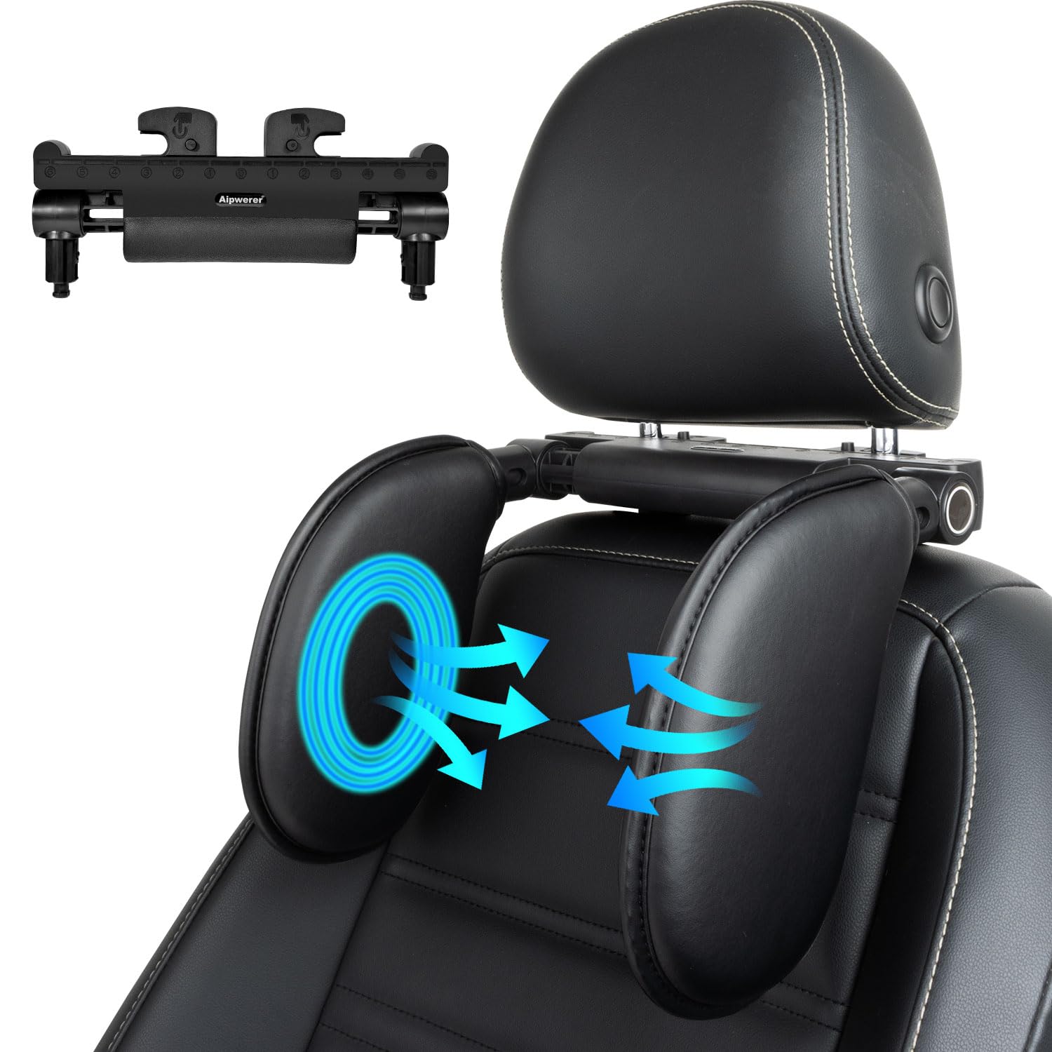 Aipwerer Poggiatesta Auto,180°Regolabile Telescopico Smontare Dell'auto Supporto Per Il Collo Dormire Poggiatesta Laterale,Adatto Per Il Supporto Della Testa di Adulti e Bambini (Nero A10 PU)
