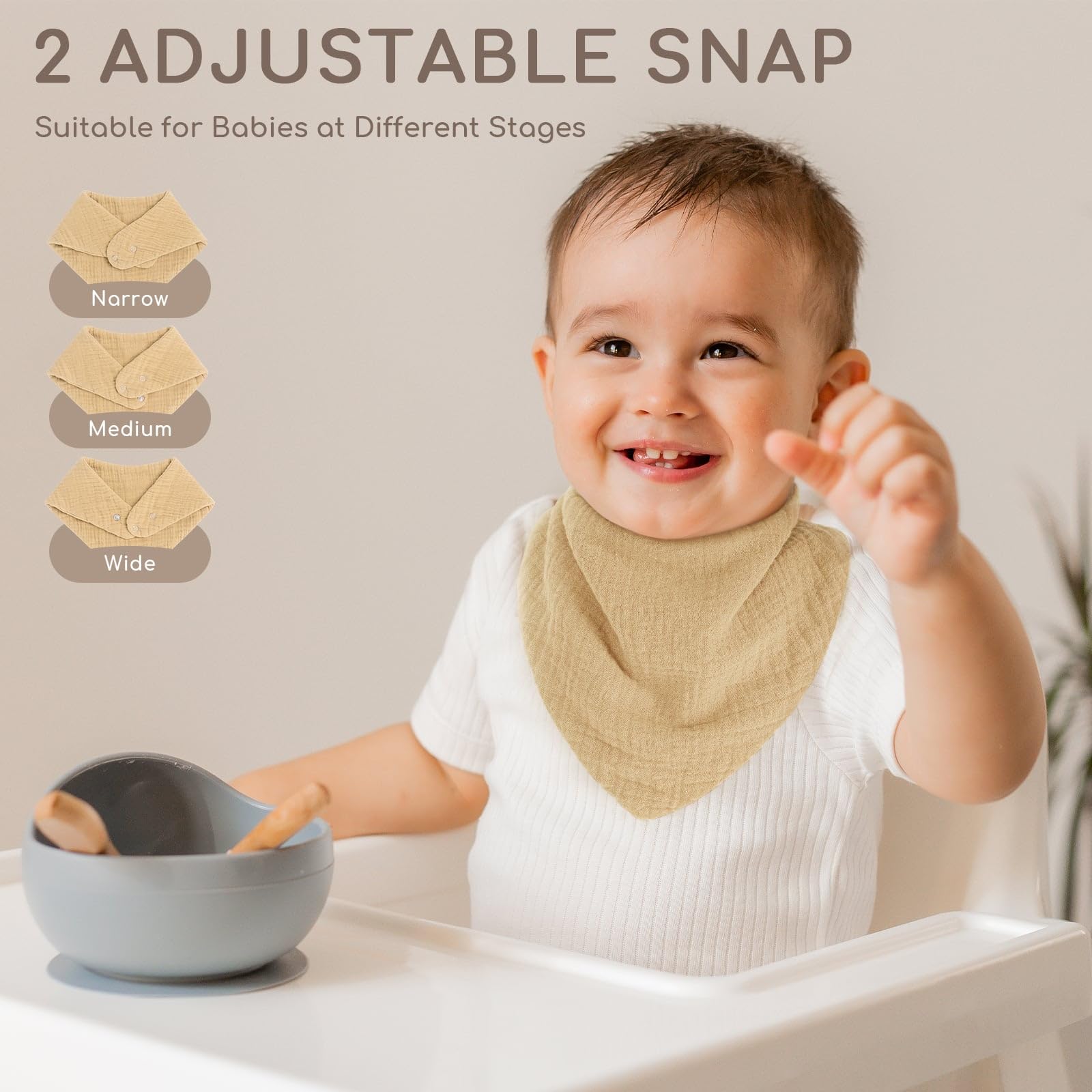 Yukkidds Baby Bibs 100% Muslin Cotton Dribble Bibs Soft and Absorbent for Newborn Toddler from 0-36 months 6 Pack Beige&Brown - Image 3