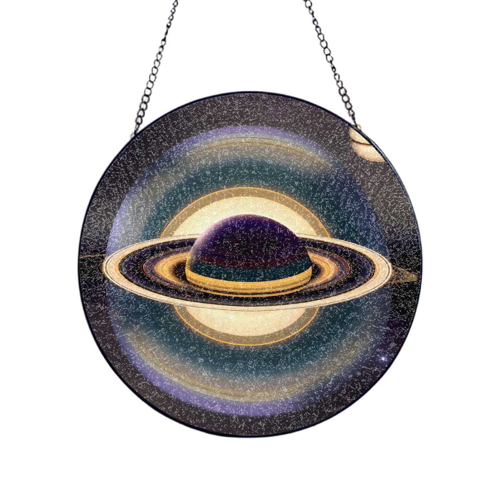 Phayah Beautiful Saturn Print Glass Window Hanging Sun Catchers Suncatcher Decor For Birthday For Home Garden Porch 6in（15cm）