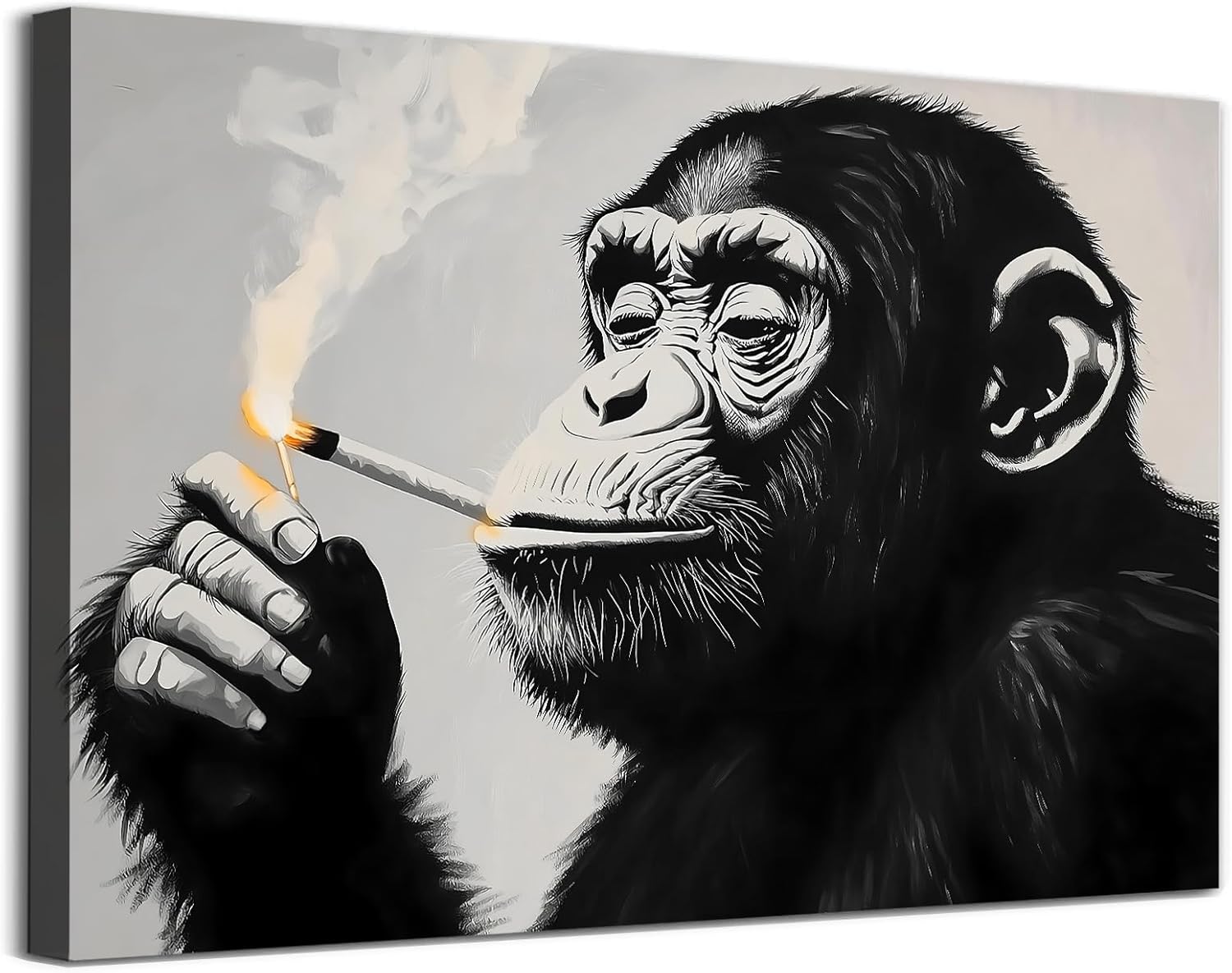 XBUMHOAL Cat On Toilet Wall Art Bathroom Canvas Animals On Toilet Poster Smoking Cat Picture Cats Sitting Wall Art Funny Animal Paintings Bathroom Cats Print Funny kitty Artwork Room 16x24inch Frame