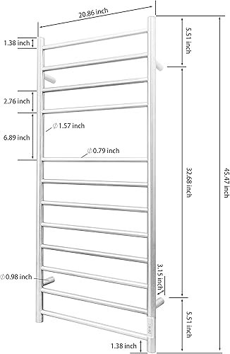 Miniatura 3 de KEG Calentador de toallas montado en la pared con temporizador integrado, 12 barras, calentador eléctrico de acero inoxidable para baño, calentador