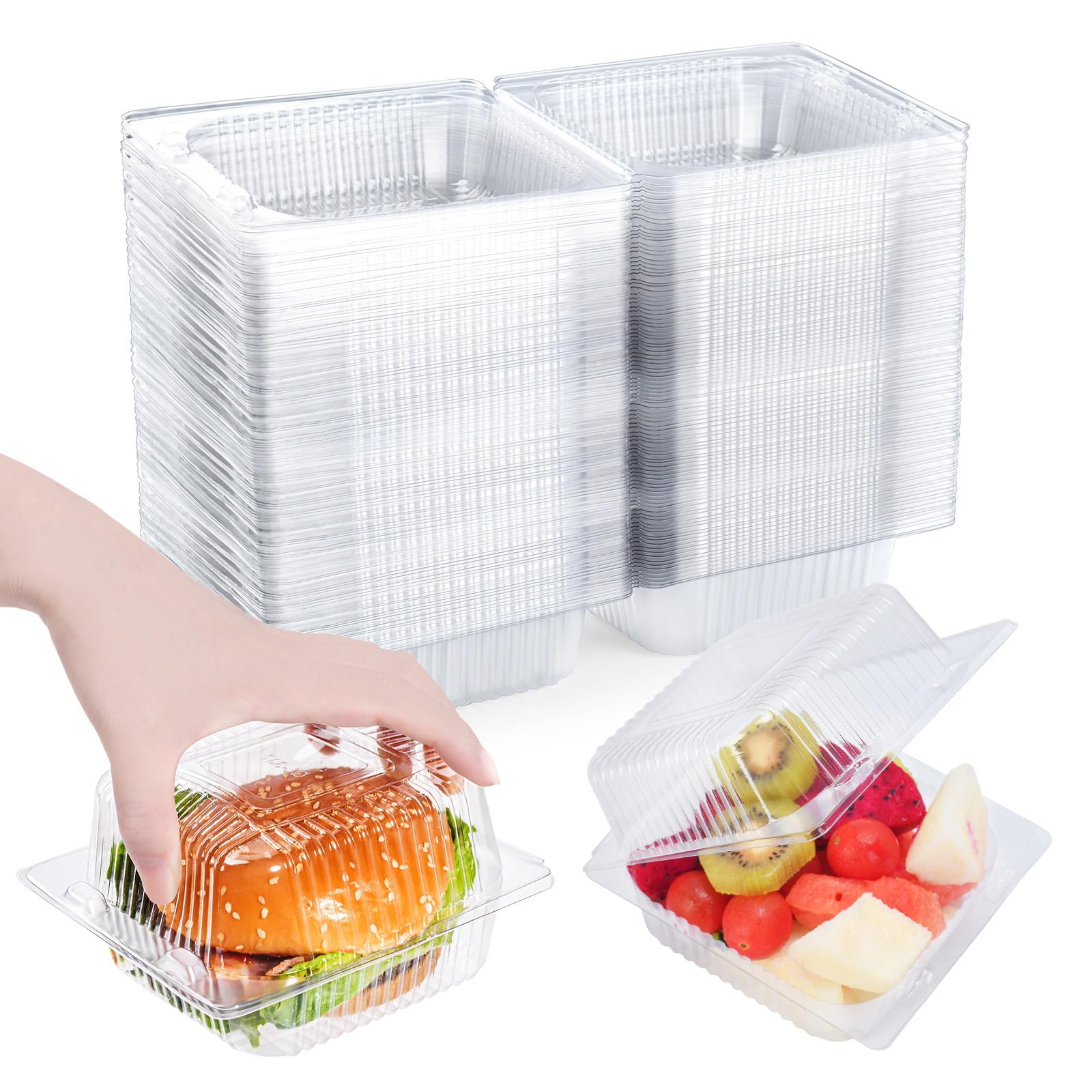 100 Pcs Heavy Duty Plastic Clear Clamshell Food Containers with Lids
