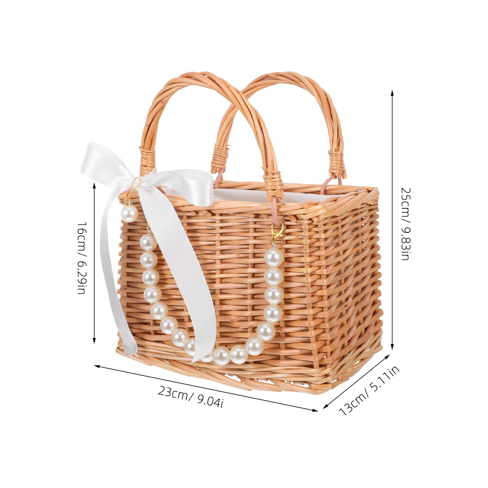 Handgefertigter Dekorativer Geflochtener Blumenkorb aus Weide mit Perlenkette und Schleifenband Elegante Geschenktasche für Hochzeitsfeiern und Partys