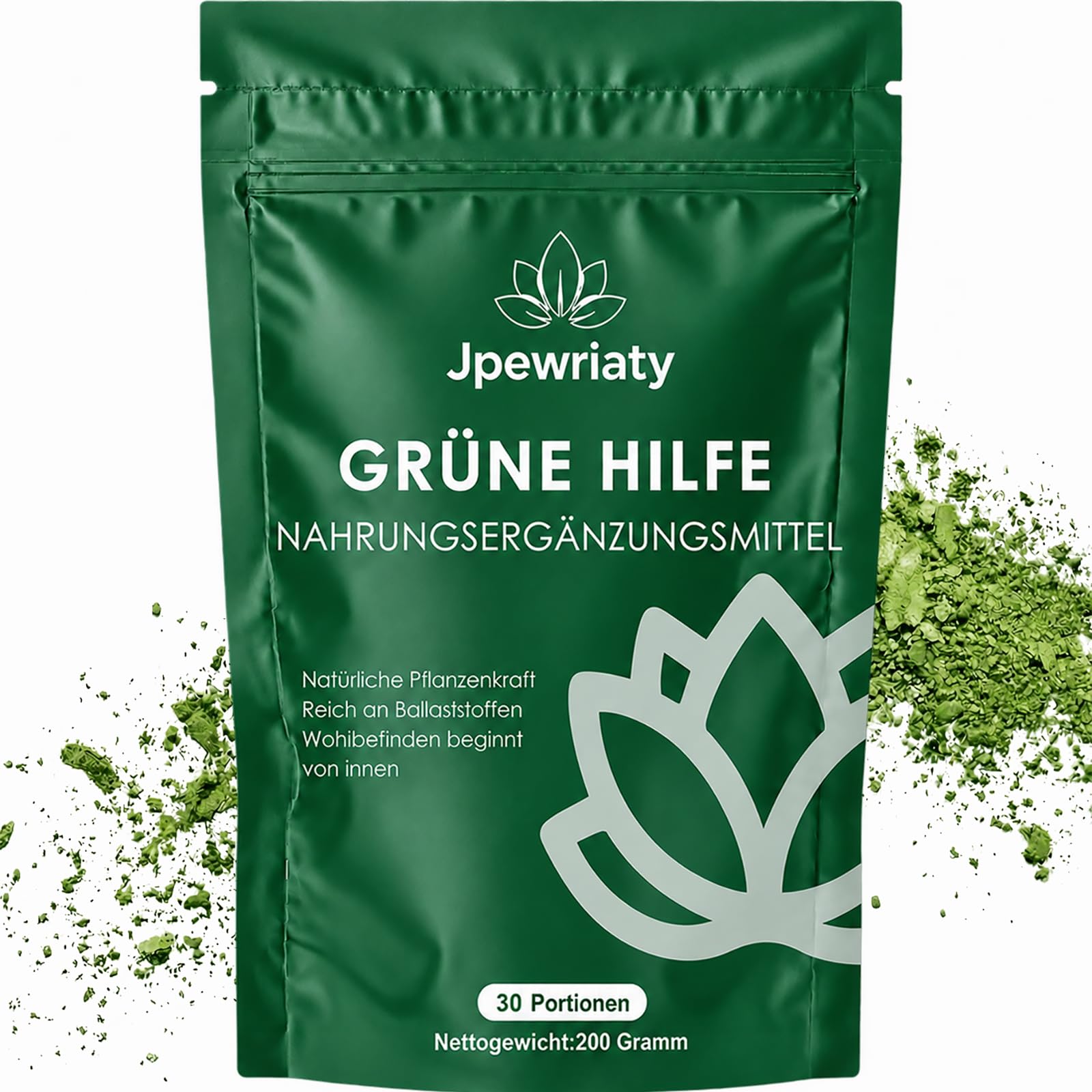 Grüne Entgiftungspulver – Reich an Ballaststoffen, Vitaminen & Mineralstoffen, vegan – Superfood Grüner Pulver Helfer, Gerstengras, Spirulina & Heidelbeeren, ideal für Smoothies & Drinks 200g