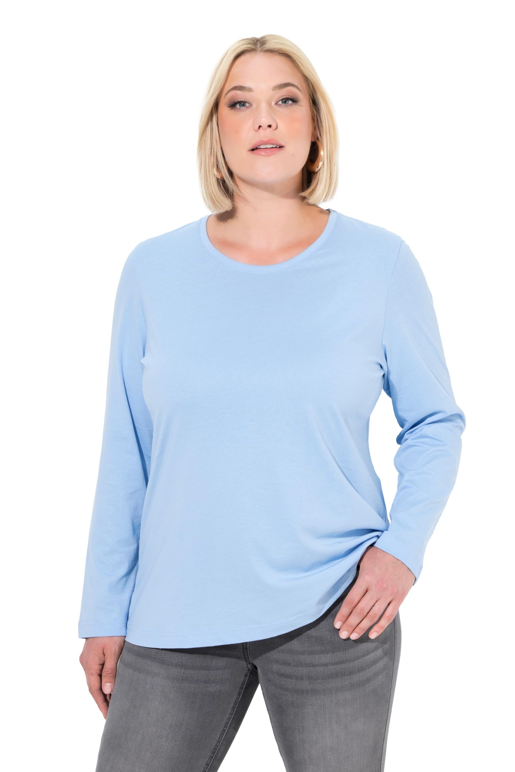 Ulla Popken Damen große Größen Übergrößen Plus Size Shirt, Slim, Rundhalsausschnitt, Langarm