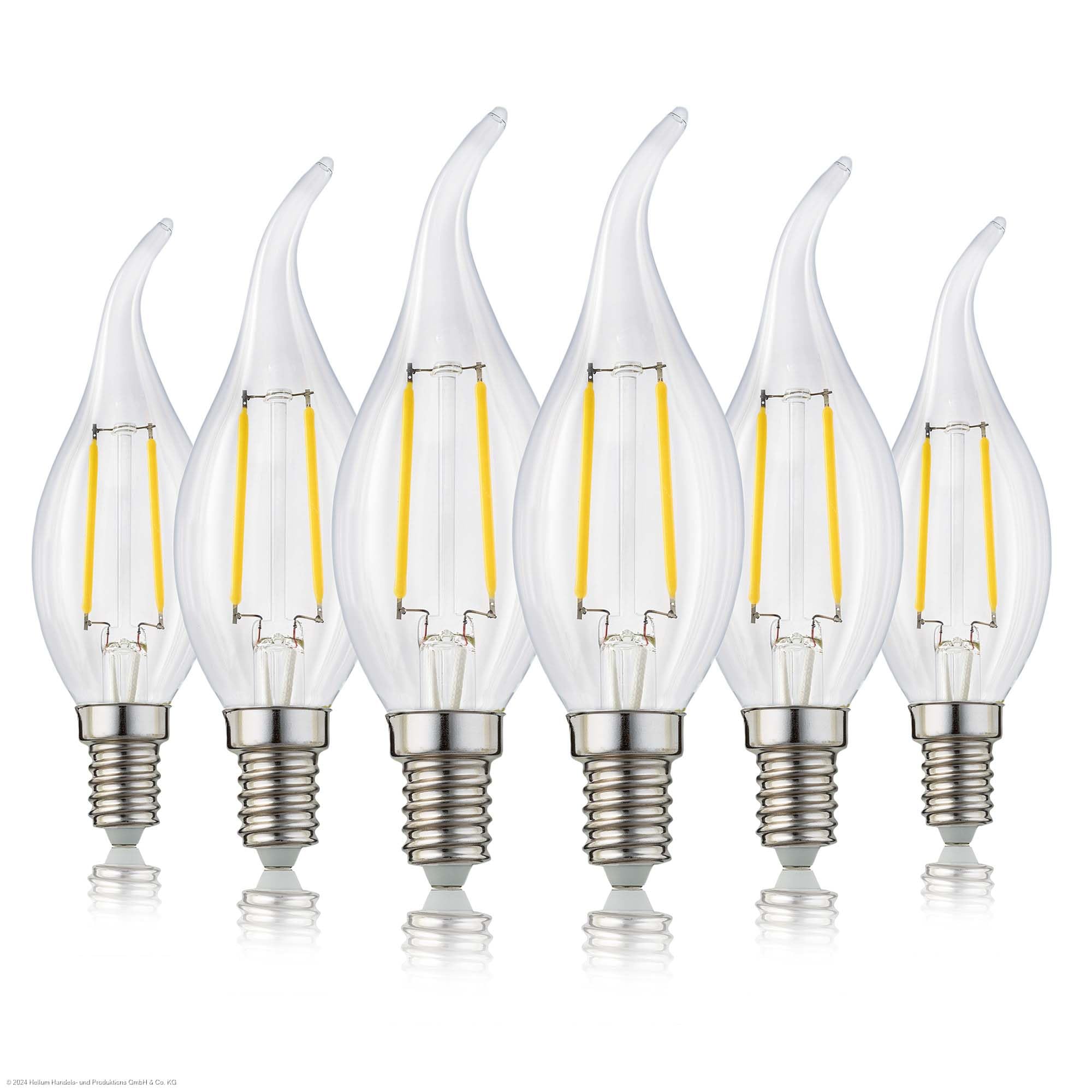 hellum Kerzenlampe E14 LED warmweiss, E14 Glühbirne mit 250 lumen, klare warmweiß Birne mit Sockel, C35, LED ersetzt 40 Watt Glühbirne, 2700 Kelvin 6 Stück 220704