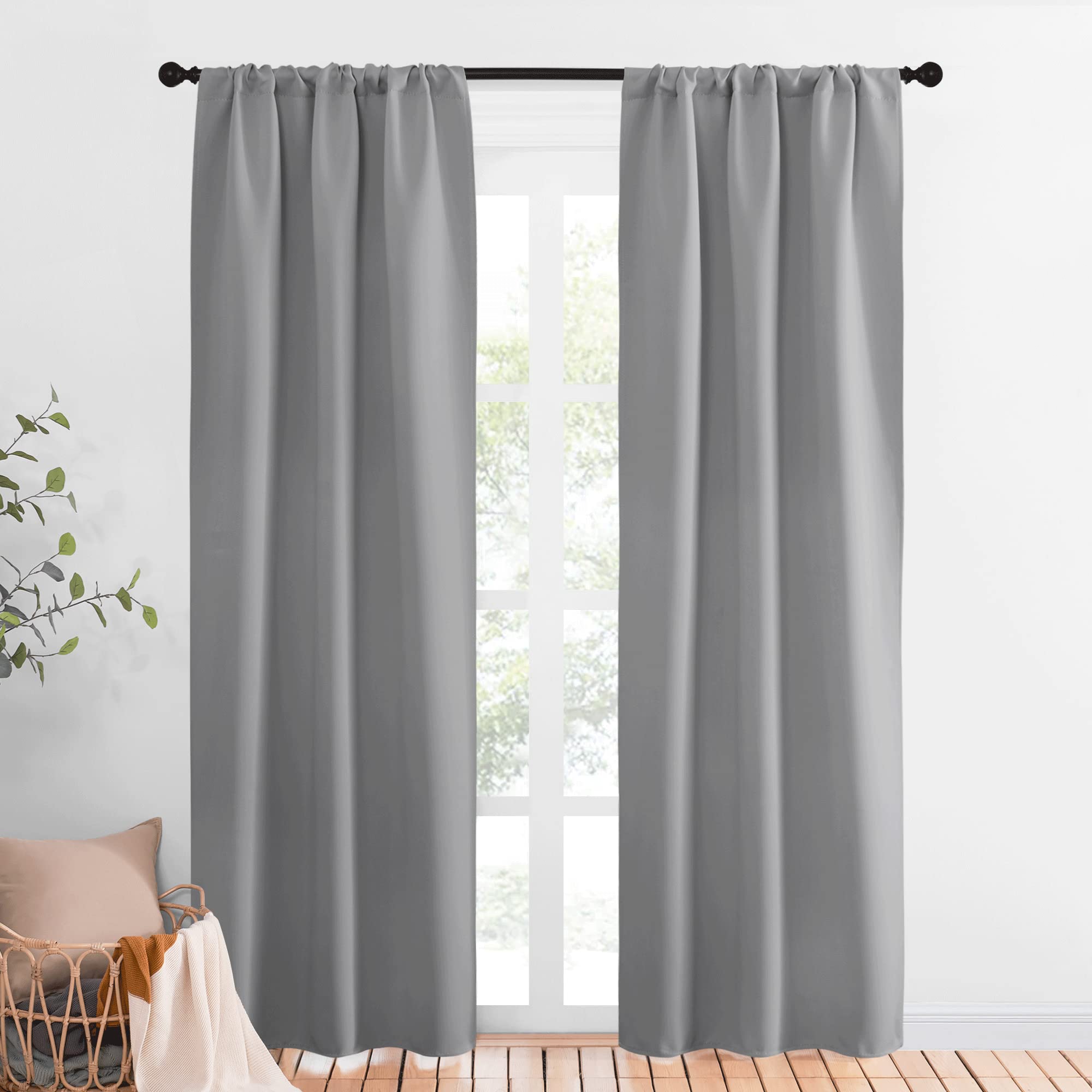 NICETOWN Silver Grey Window Curtains for Bedroom - Home Decoration Thermal Insulated Rod Pocket Blackout Blinds & Drapes for Small Windows (Silver Grey, 2 Panels, W34 x L84 -Inch)