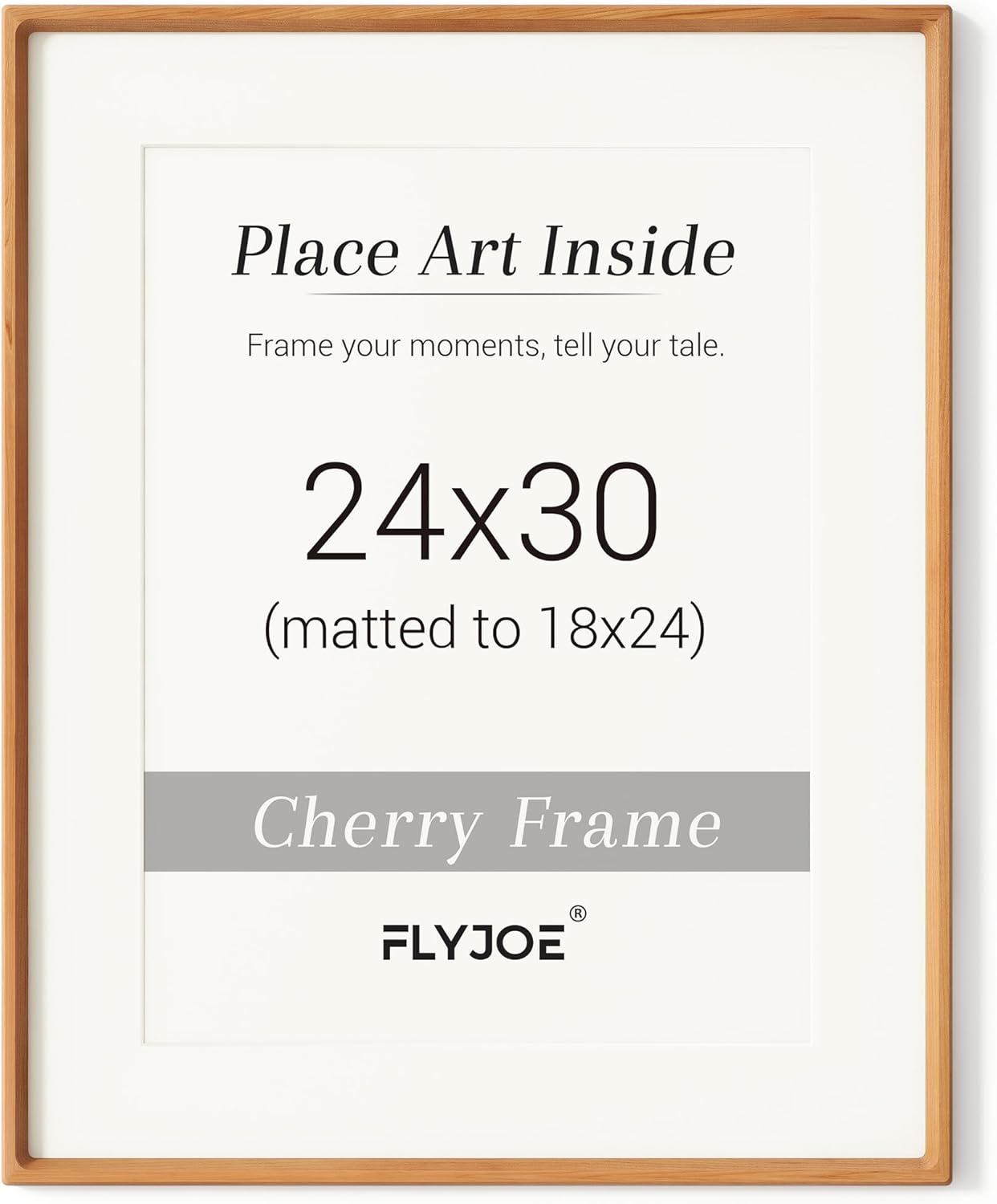24 x 30 Poster Frame, USA-Sourced Natural Cherry Wood Picture Frame with Tempered Glass, Handcrafted Rounded Corner 24x30 Wooden Frame Matted to 18x24 Photos, Horizontal or Vertical Wall Mounting 24x30, 1P USA-Sourced Cherry Wood