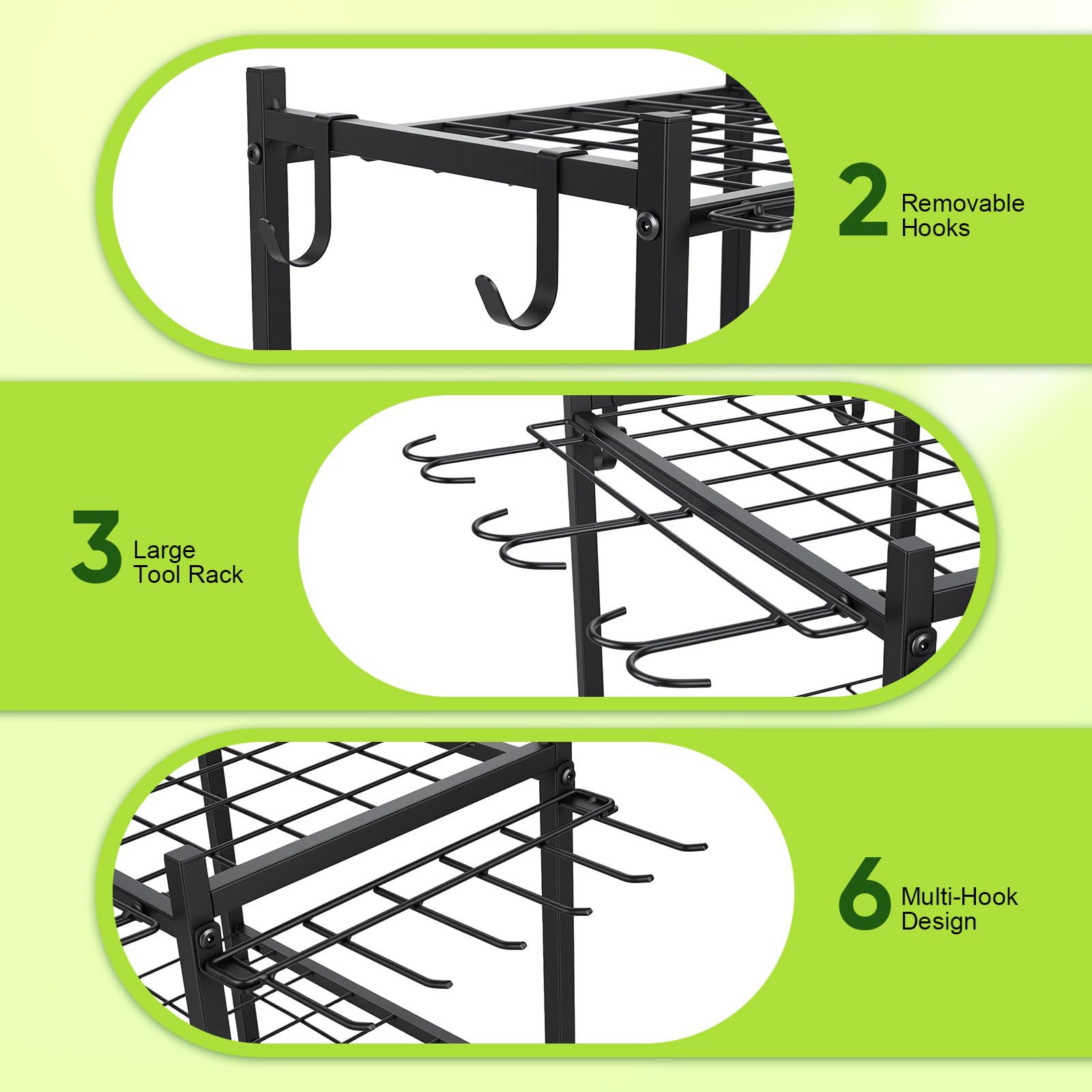 Gartenwerkzeug Organizer Garage Standregal,4 Haken und 35 Schlitze, Kohlenstoffstahl, Mehrzweck Gartengerätehalter mit Rollen, für Schuppen Besen, Mopp, Rechen, Schaufel, Gartenschlauch