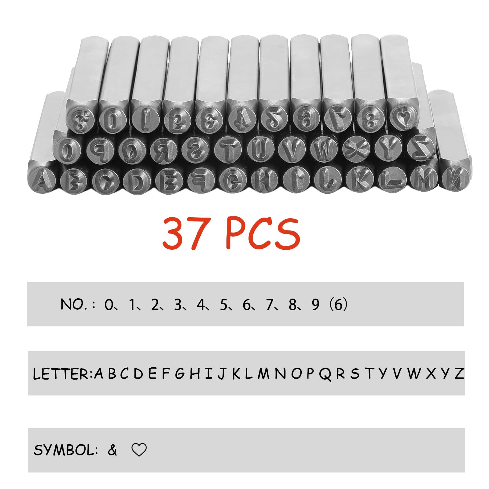 Set 37 Punzoni Per Metallografia - Lettere A-Z E Numeri 0-9, 3mm Per Metallo, Legno E Pelle - Foto 4