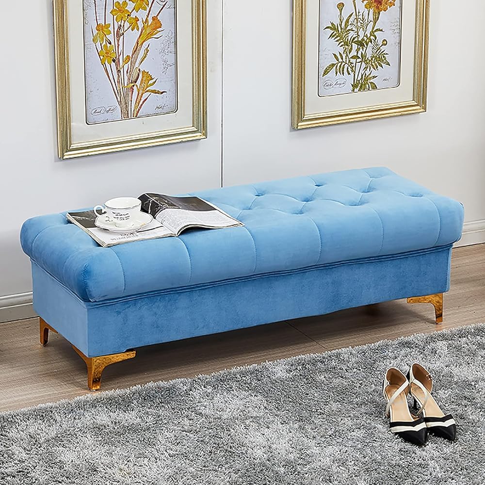 KLGFBDC Storage Ottoman Bench, Upholstered Modern Footstool for Living Room, Bedroom, Hallway - Multifunctional Shoe Bench and Storage Solution