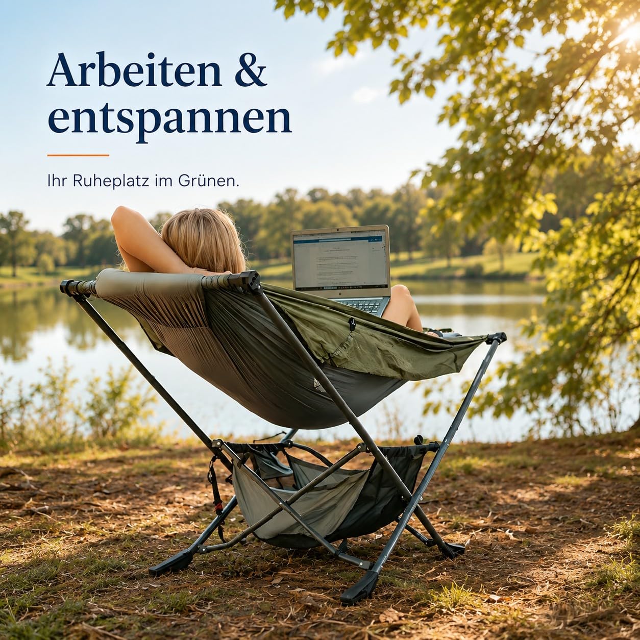 LET'S CAMP Hängematte mit Gestell, Mock ONE® freistehende Garten-Hängeliege mit UPF 50+ Sonnendach, 210T Fallschirmnylon, Stahlrahmen bis 113kg, klappbar & tragbar für Garten/Balkon/Terrasse/Camping
