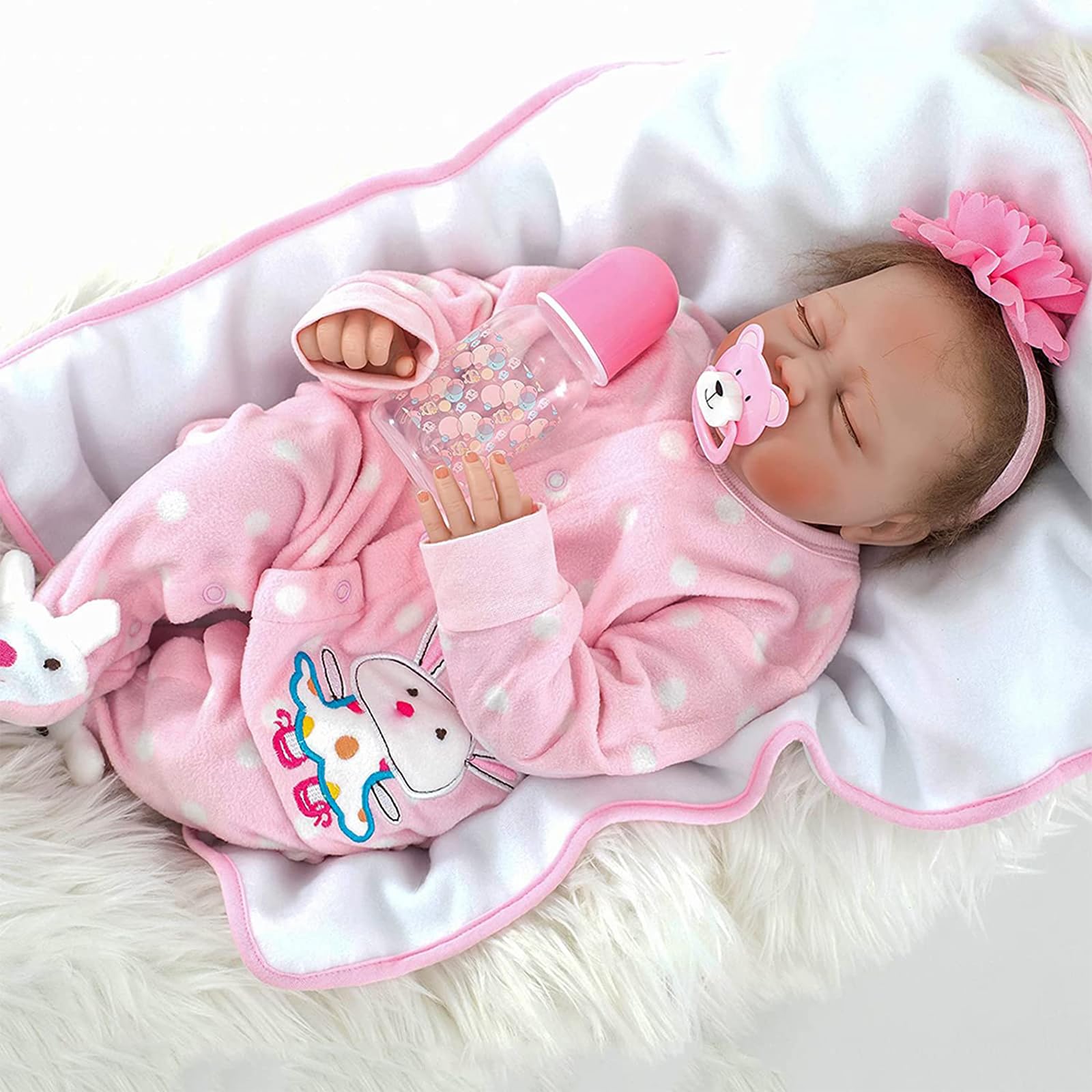 truly soft Realistic Reborn Baby Dolls 22 inches 55 cm Click to apply Newborn Baby Girl Doll with Plush Toys, Pink Outfit, Handmade Reborn Baby Doll Looks Like a Real (Closed-Eyes Girls)