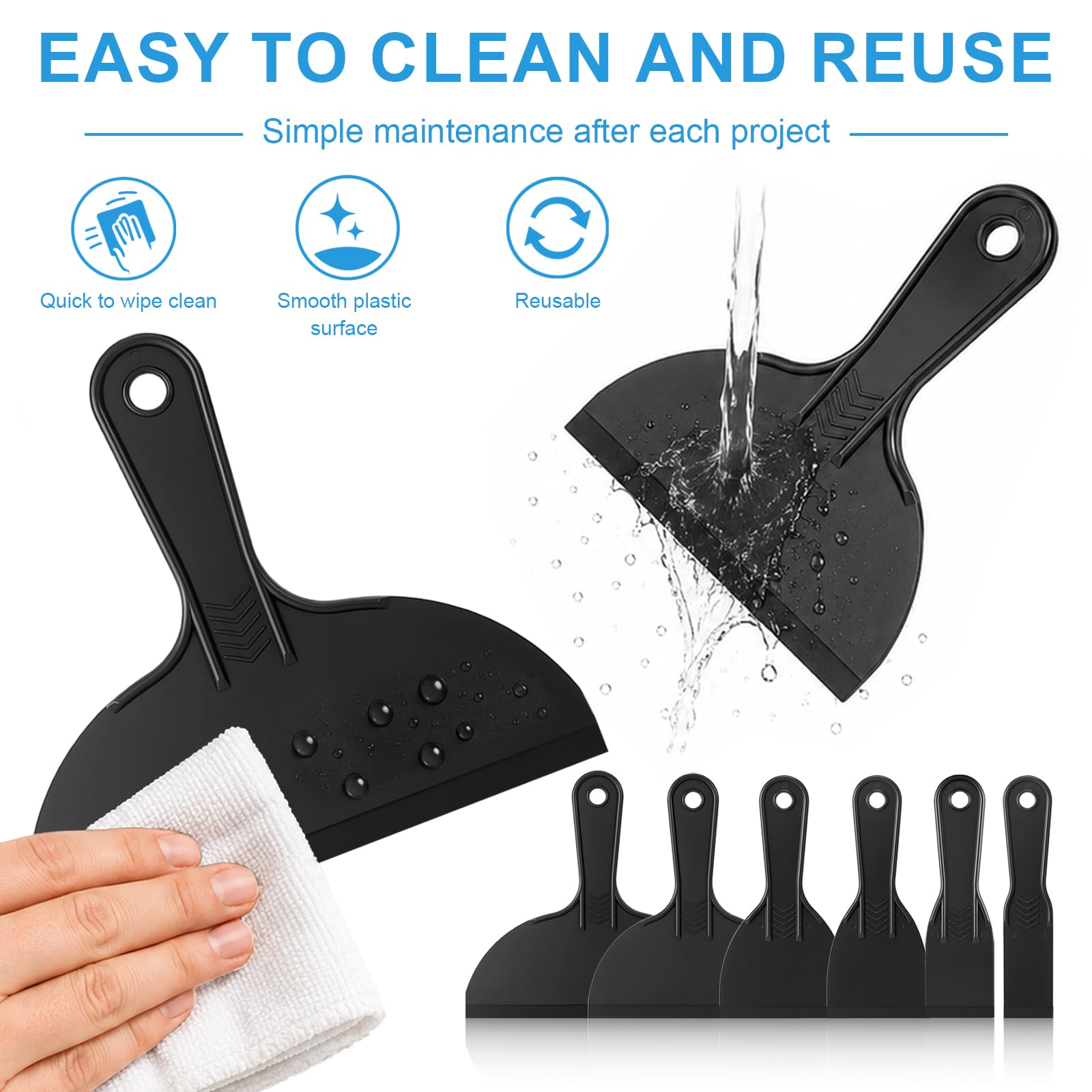 6 Pack Plastic Putty Knife Set, 6 Assorted Sizes 1.5" 2" 3" 4" 6" 8" Flexible Plastic Scraper Tools for Spackling, Drywall Repair, Patching, Caulking & Wallpaper Removal — Amazon image 6