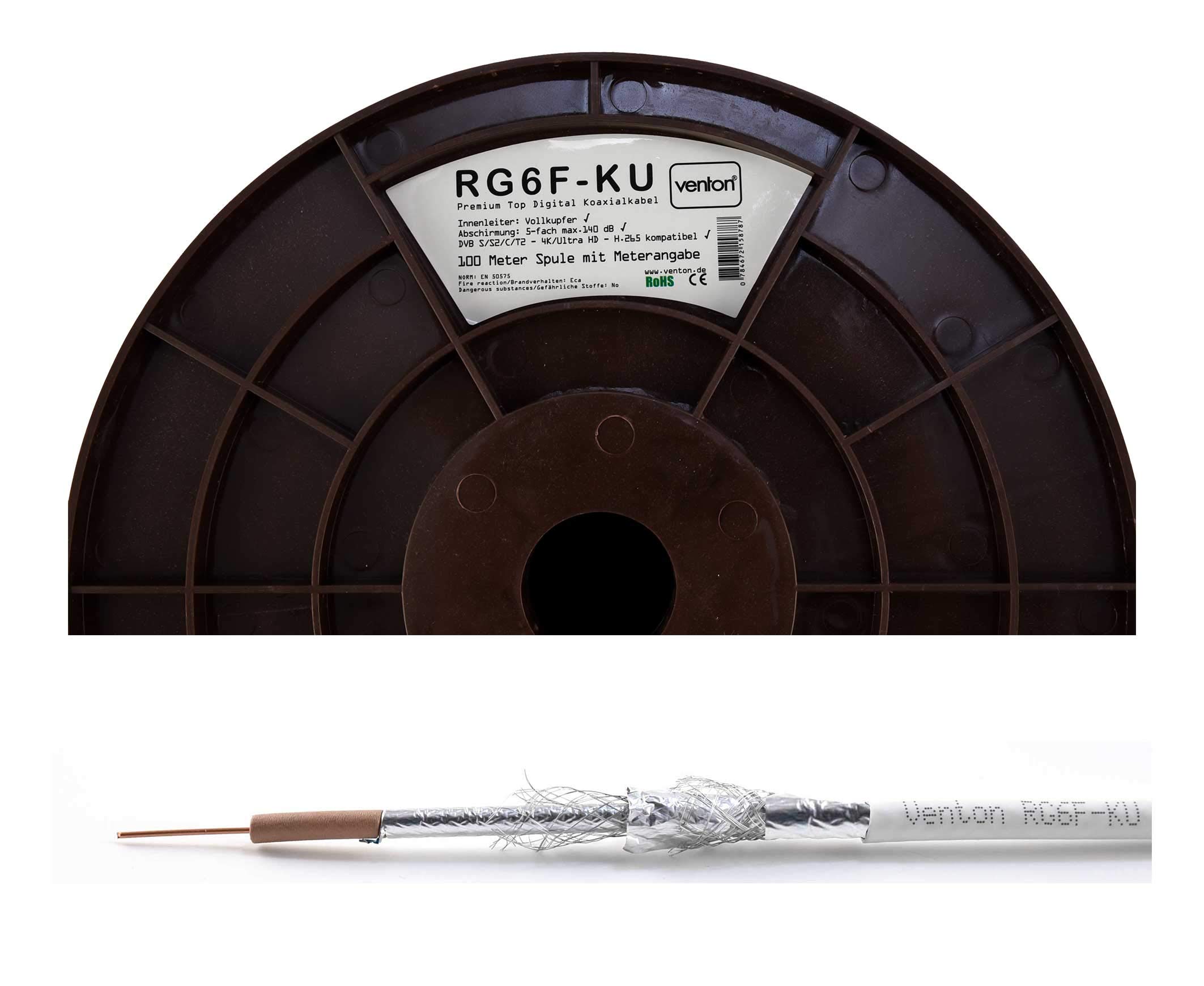 Venton - Cavo coassiale 135 dB RG6F-KU, puro rame schermato, 100 m