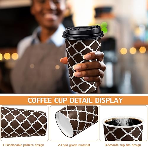 Miniatura 4 de Ayieyill 74 juegos de tazas de café desechables de 16 onzas con tapas, tazas de papel de café para bebidas calientes, tazas de papel con tapas, taza