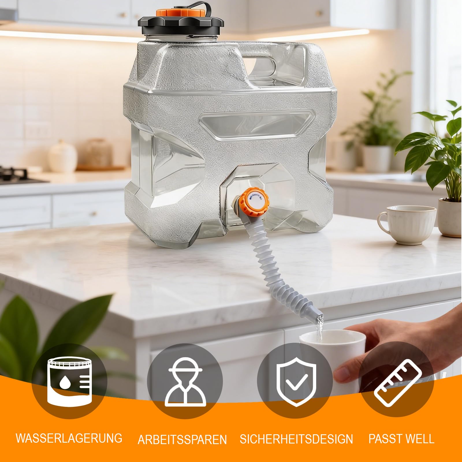 Tanica dell'acqua da 18 l con rubinetto e manici, compatibile con pompe dell'acqua elettriche, senza BPA, serbatoio dell'acqua portatile per campeggio, attività all'aperto, pesca, feste, camper
