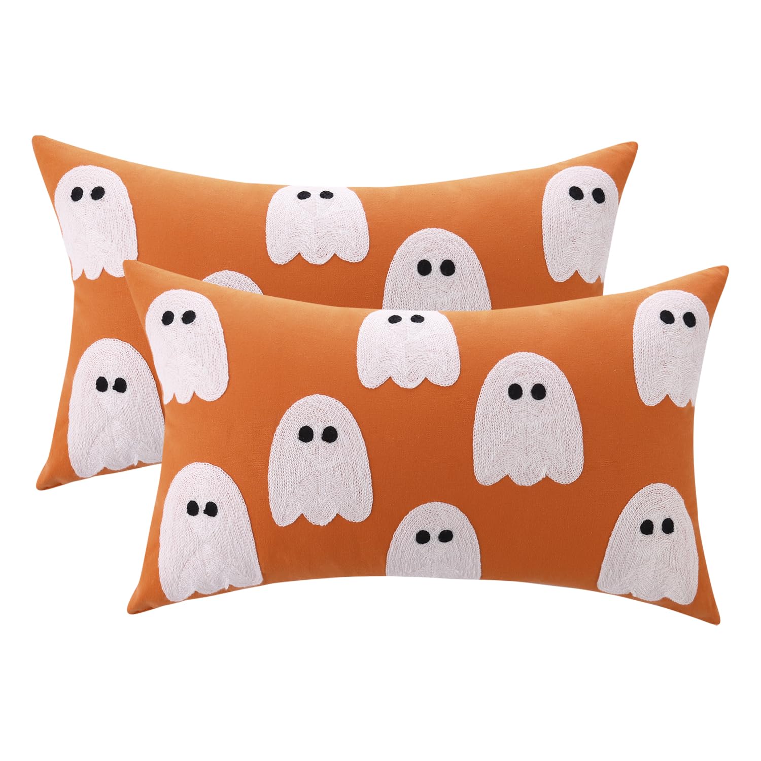 Housse de coussin Halloween fantôme orange brodé Thanksgiving 30x50