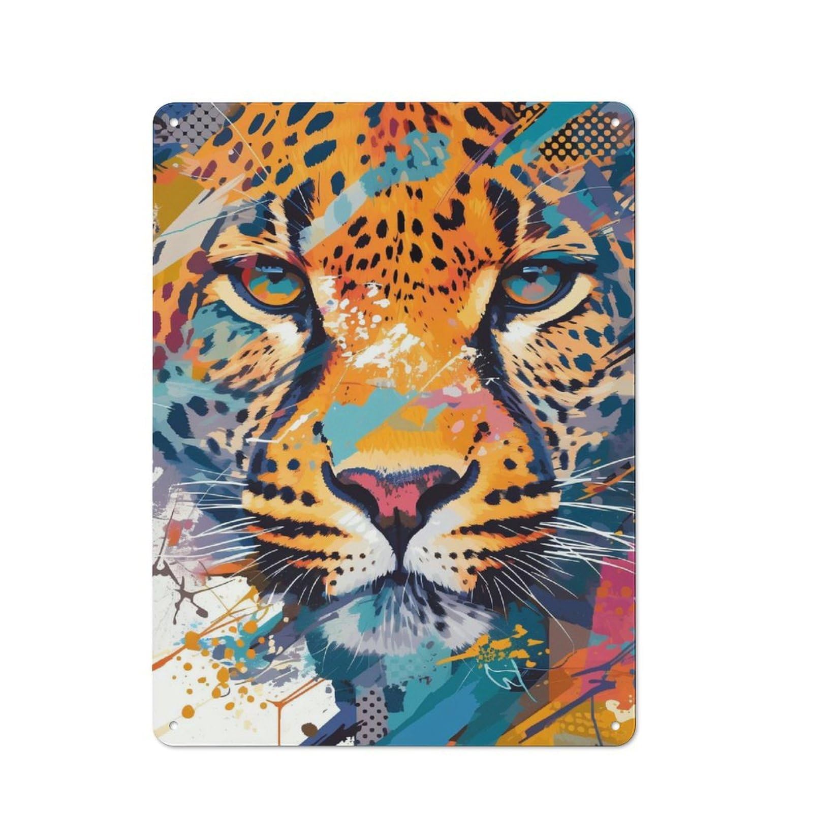 Junmoney Style-9 Industrial Vibrant Abstract Leopard Portrait Retro Metal Sign 40X30cm, Shed Wall Plaque For Garage, Workshop, Shed Or Utility Room