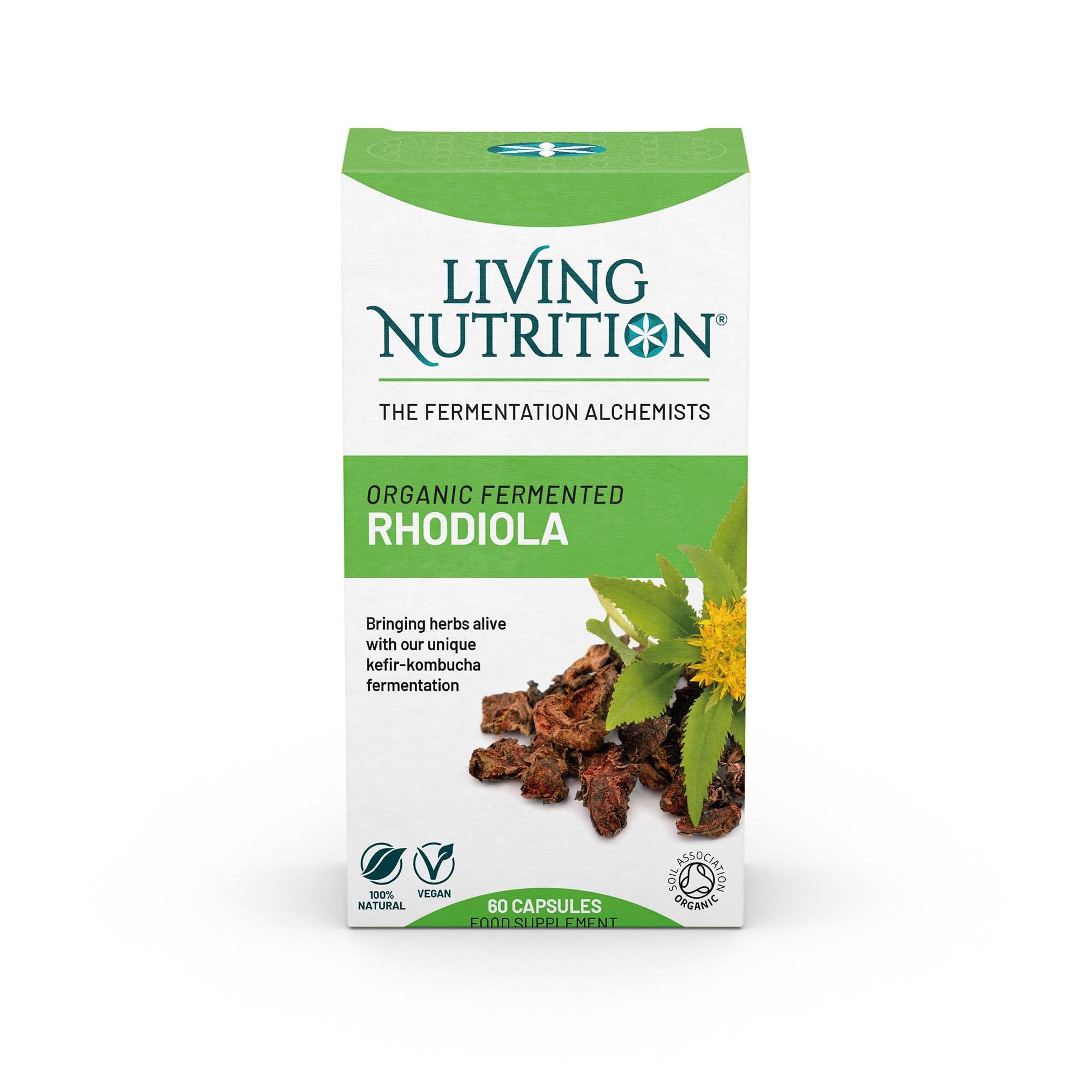 Living NutritionOrganic Fermented Rhodiola (60 Caps) - Herbal Adaptagen, Supports Stamina and Cognition