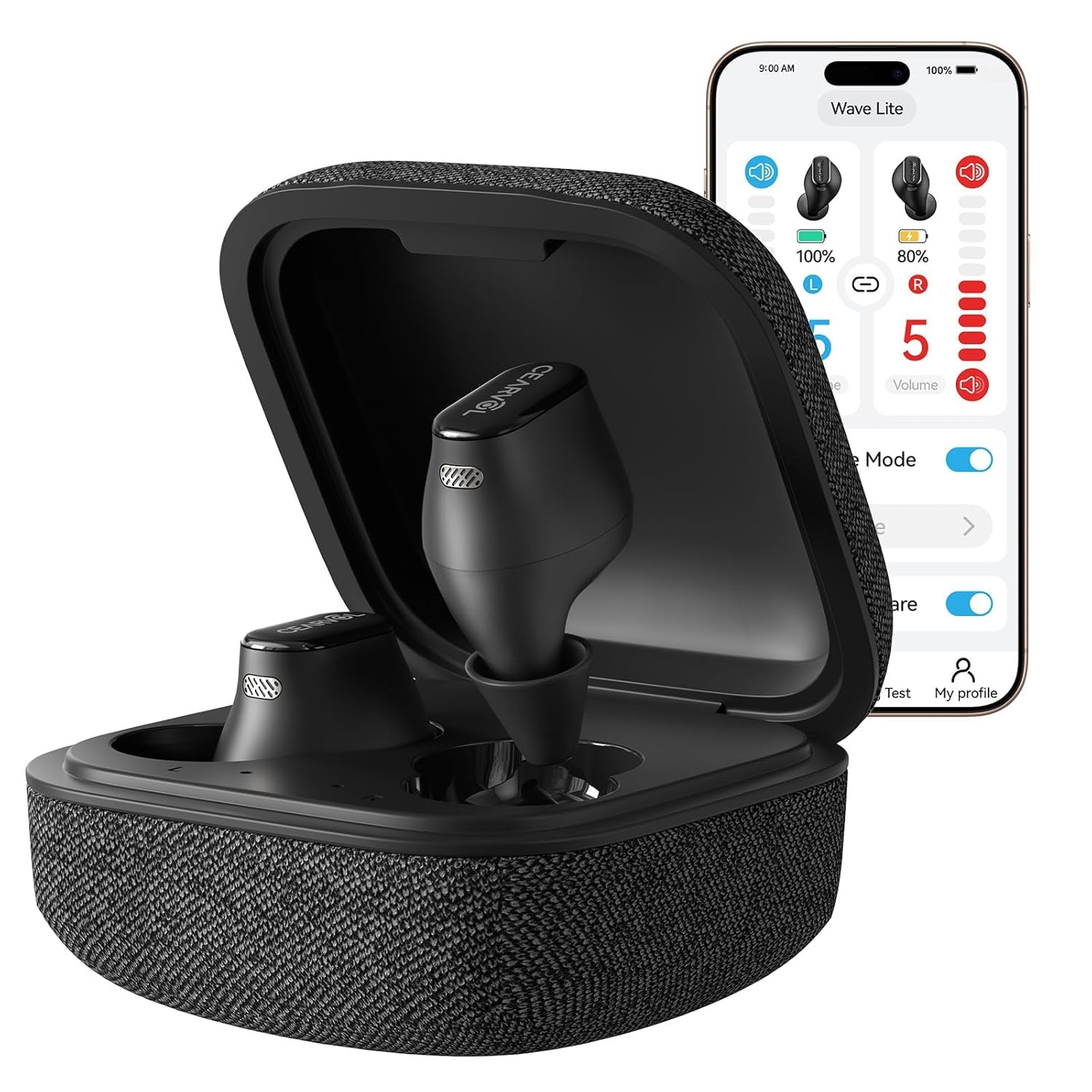 Wave Lite Amplificatore Suono per Anziani e Adulti, Supporto per Ascolto Quotidiano con AI/DNN, Controllo via App, Bluetooth Duale, Ingresso AUX-IN per TV (Mezzanotte)