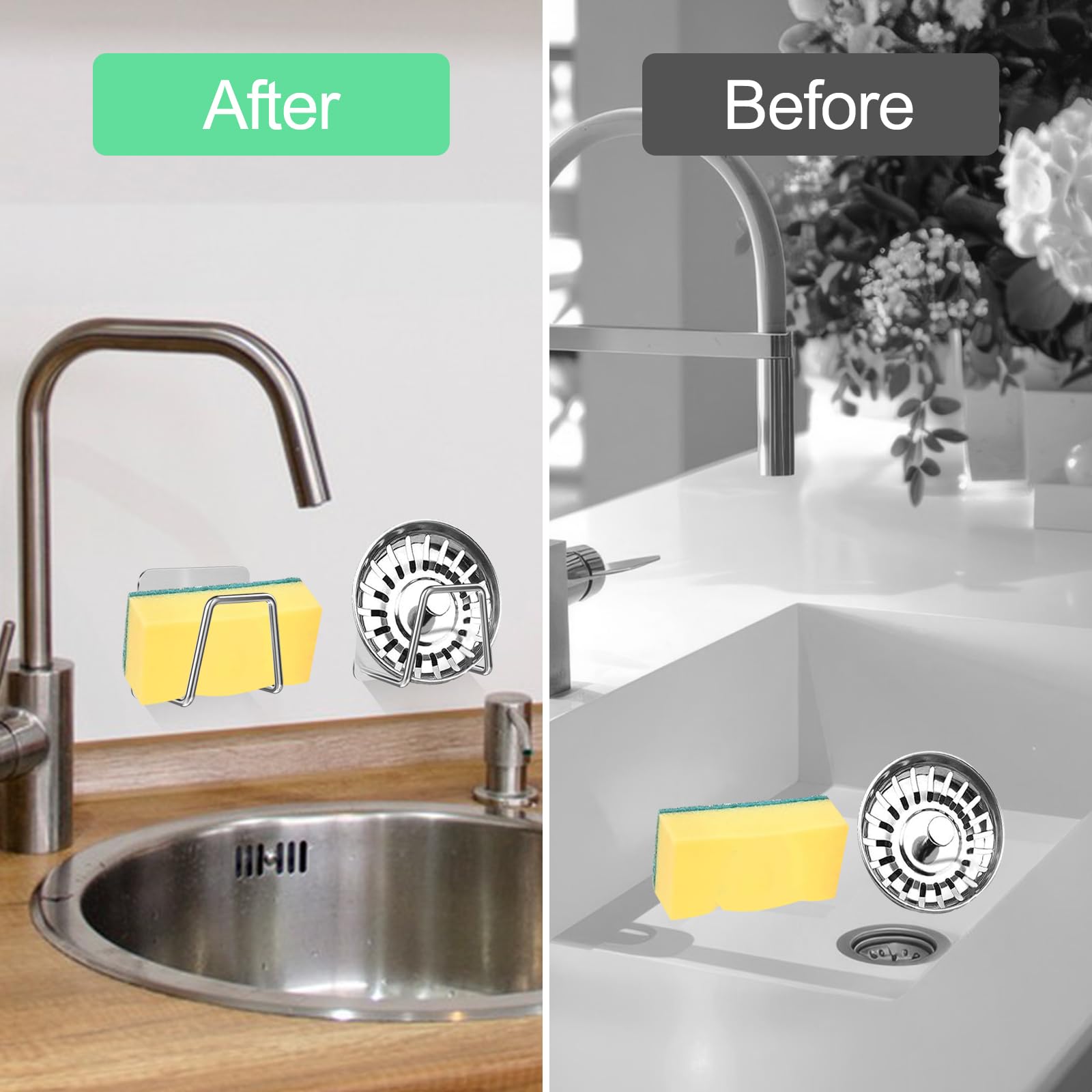 Porta Spugne Da Cucina - 8 Pezzi Nero Per Lavello, Bagno E Casa