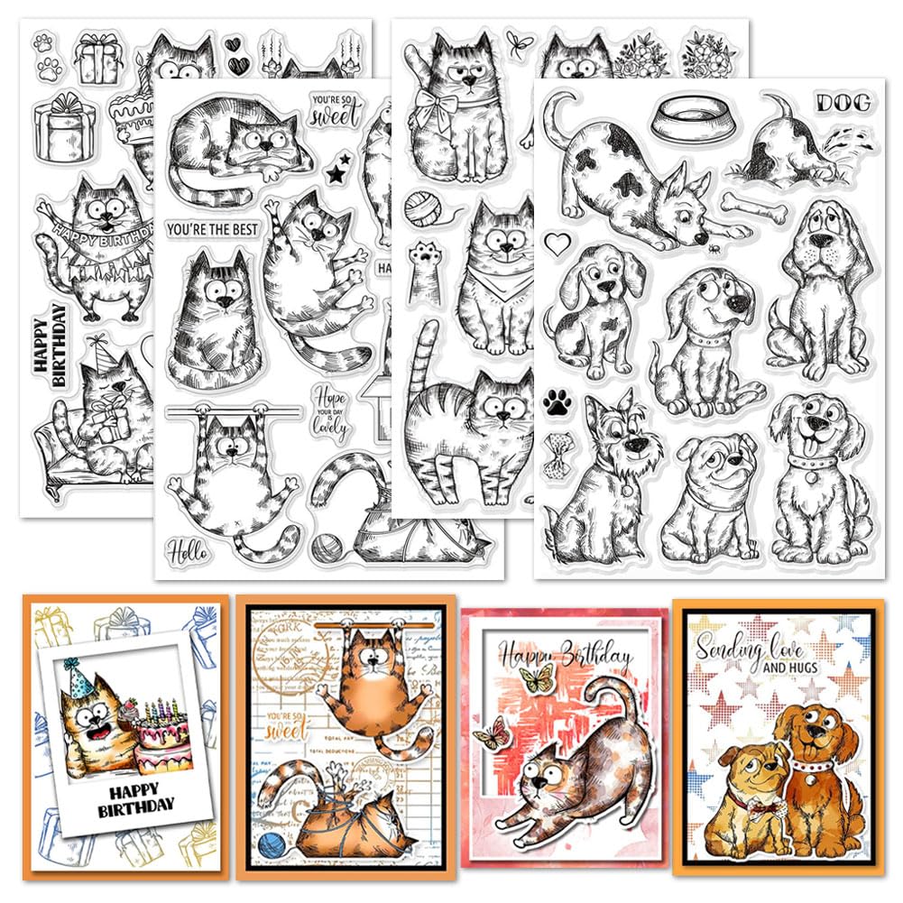 Tampons transparents chat et chien GLOBLELAND pour scrapbooking et carterie d'anniversaire