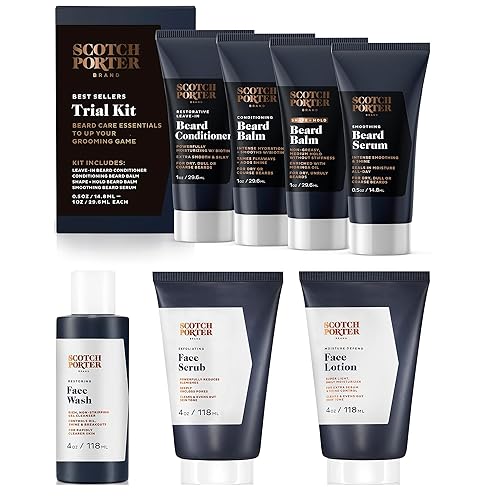 Scotch Porter Kit de prueba de barba de 4 piezas y colección de cuidado facial Formulado para hombres con ingredientes no tóxicos, libre de